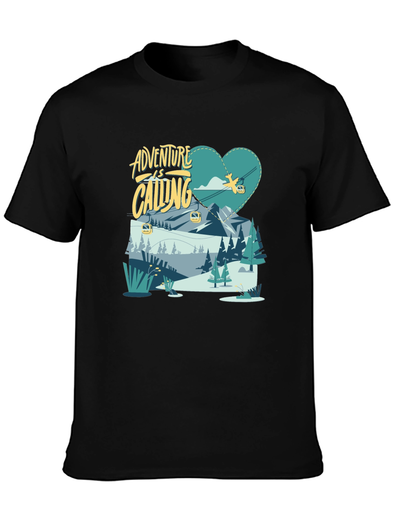 Adventure is Calling Graphic Tee - Black Cotton