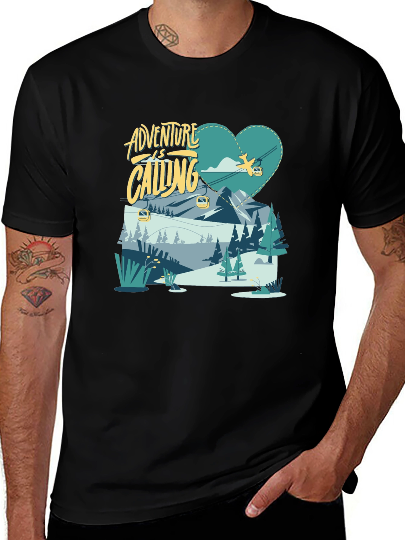 Adventure is Calling Graphic Tee - Black Cotton