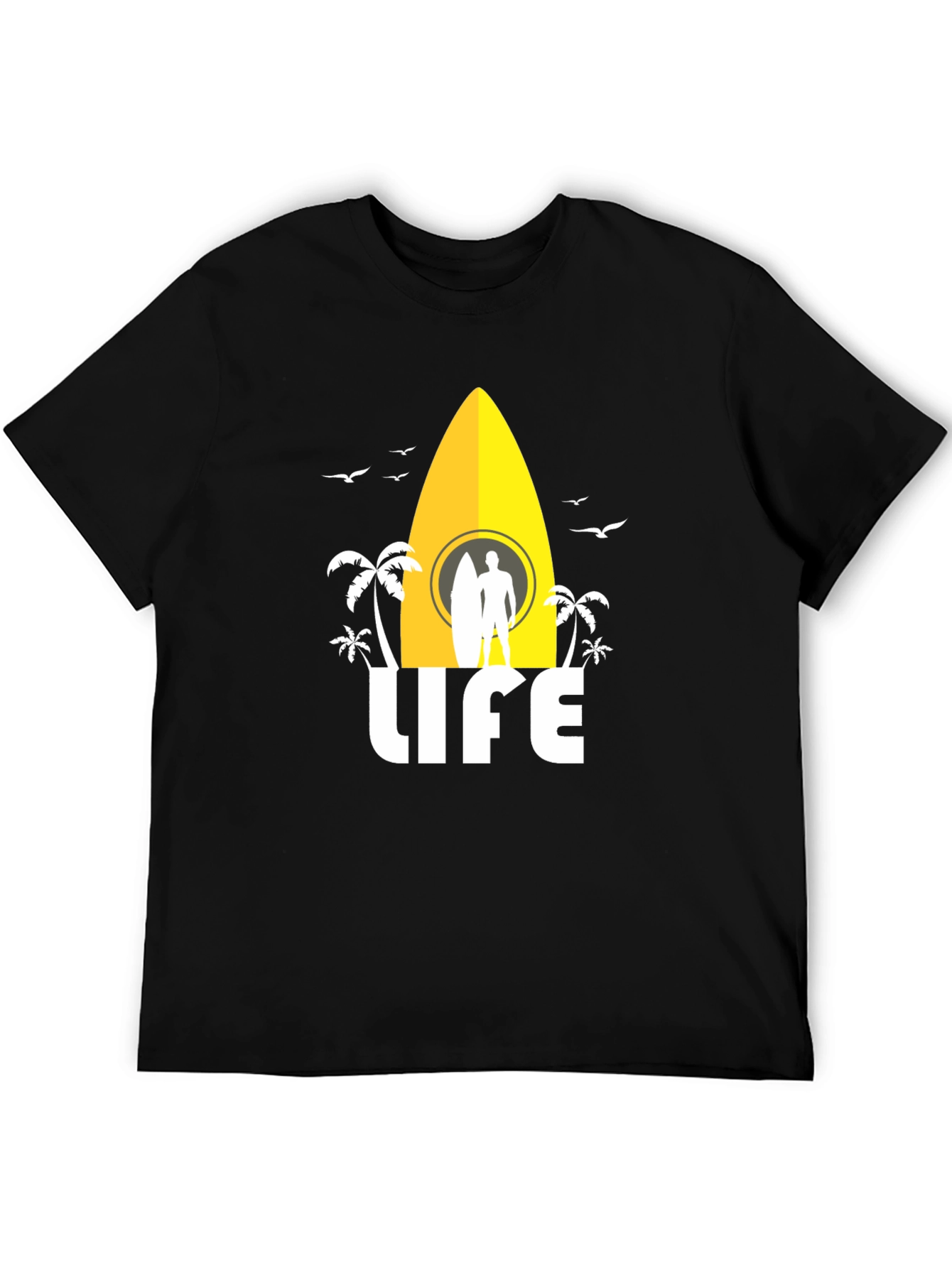 Surfing Life Graphic Tee - Black Cotton T-Shirt