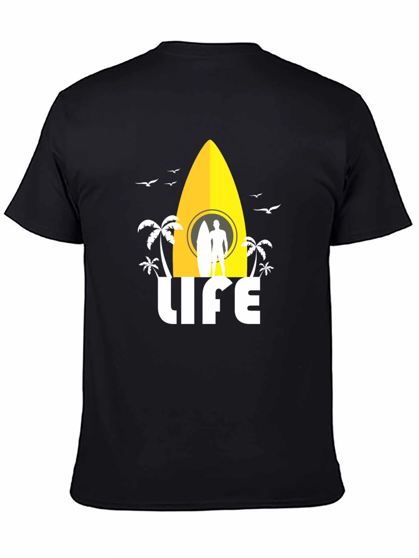 Surfing Life Graphic Tee - Black Cotton T-Shirt