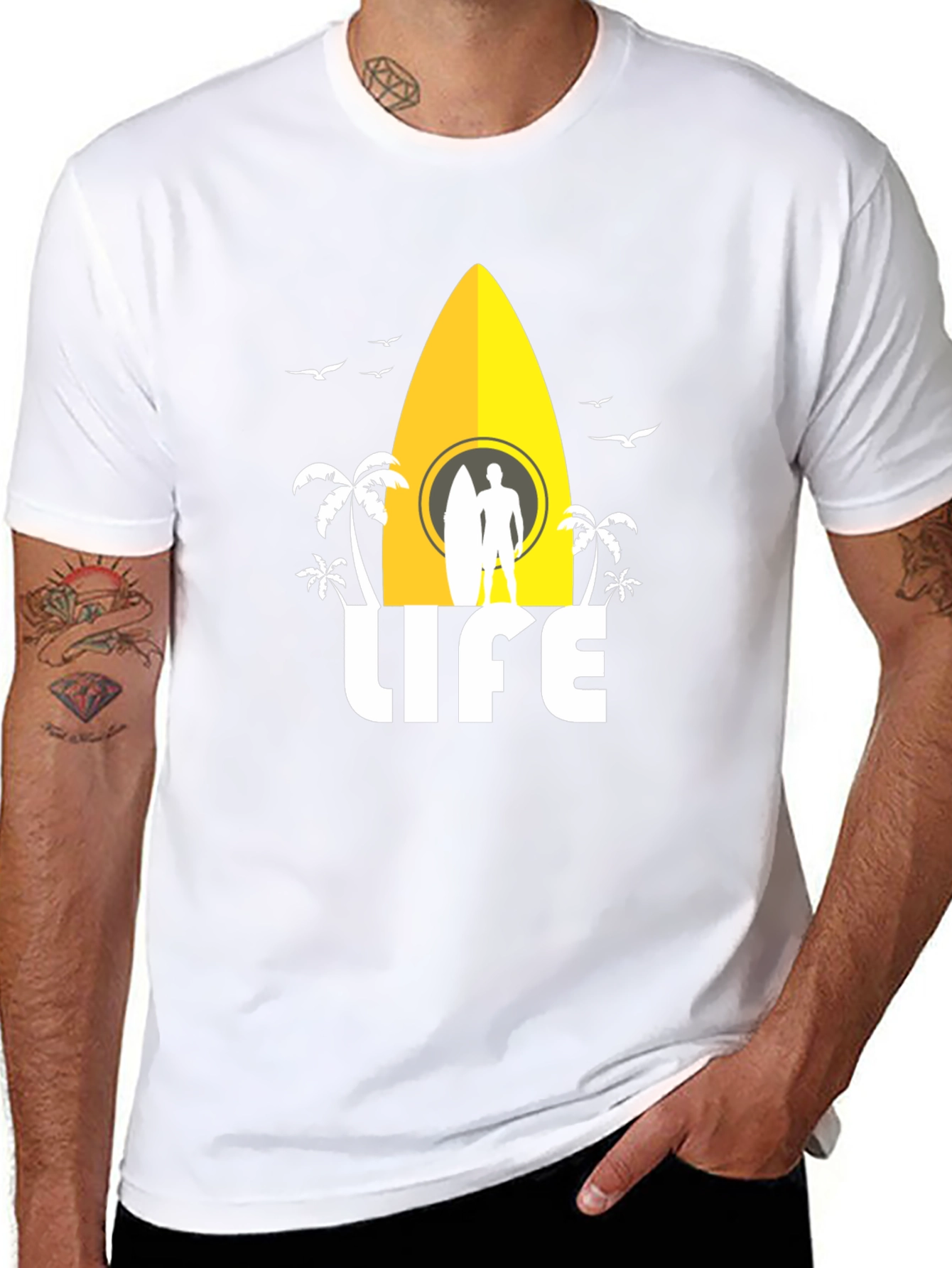 Surfing Life Graphic Tee - Black Cotton T-Shirt