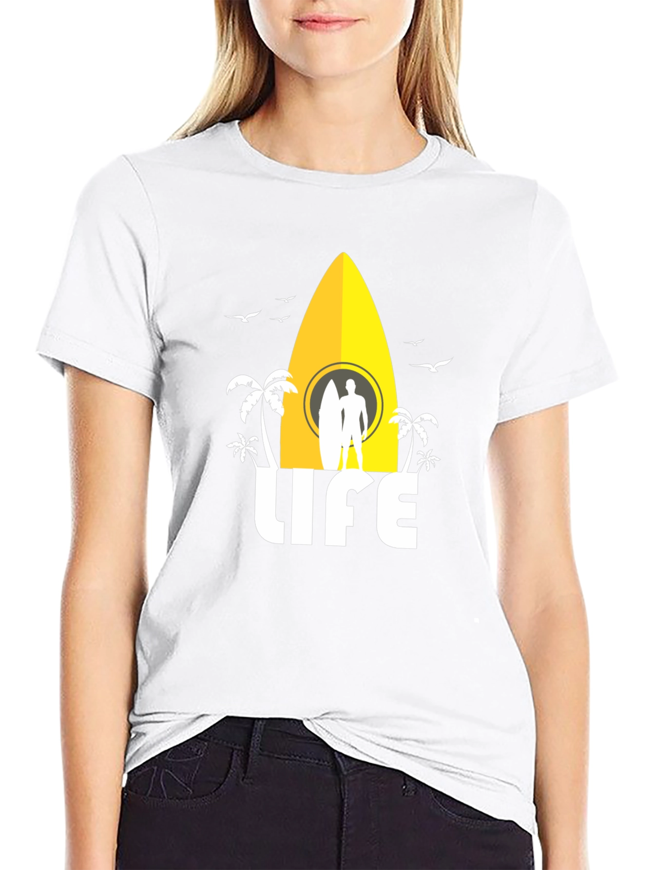 Surfing Life Graphic Tee - Black Cotton T-Shirt