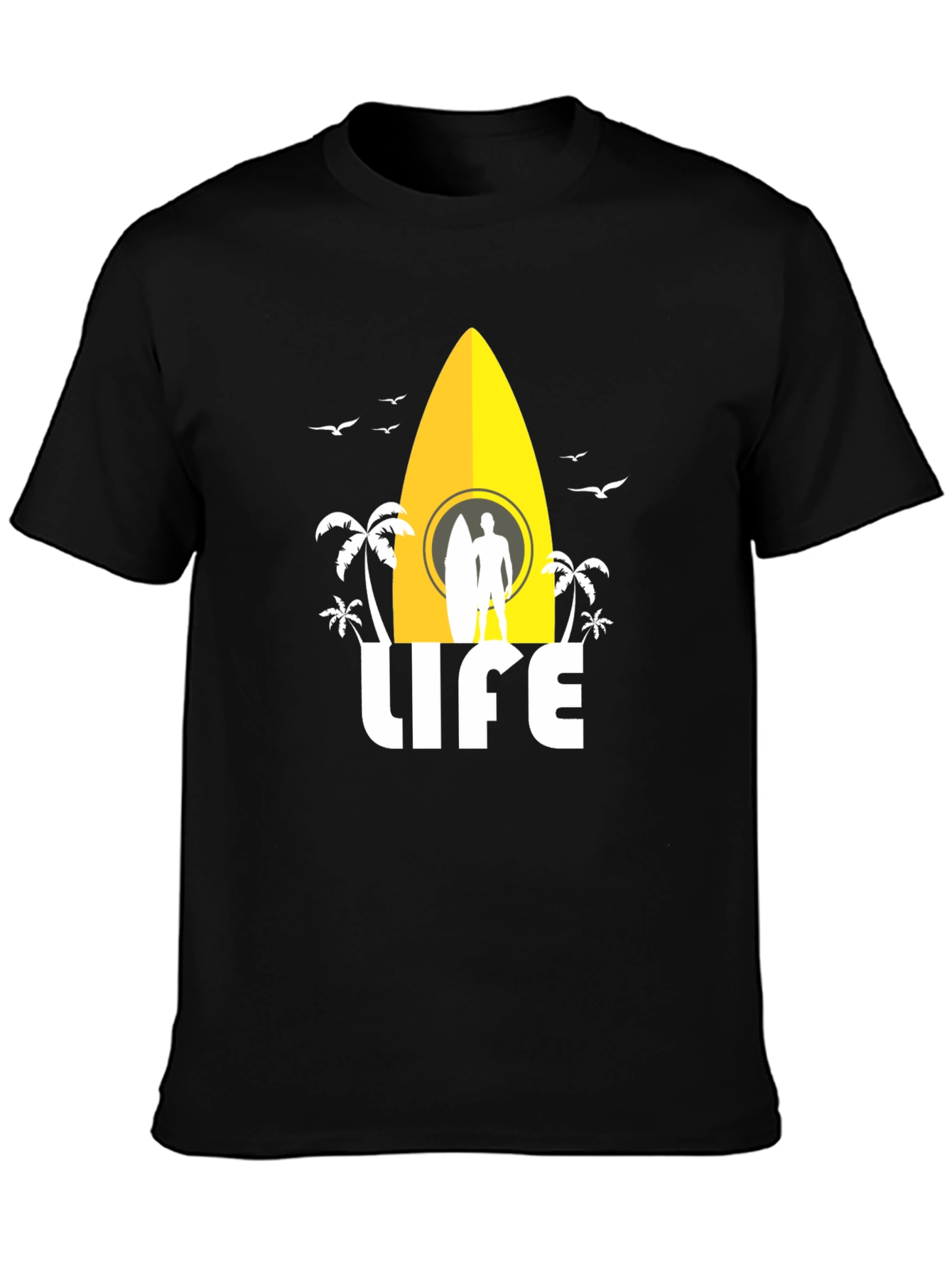 Surfing Life Graphic Tee - Black Cotton T-Shirt