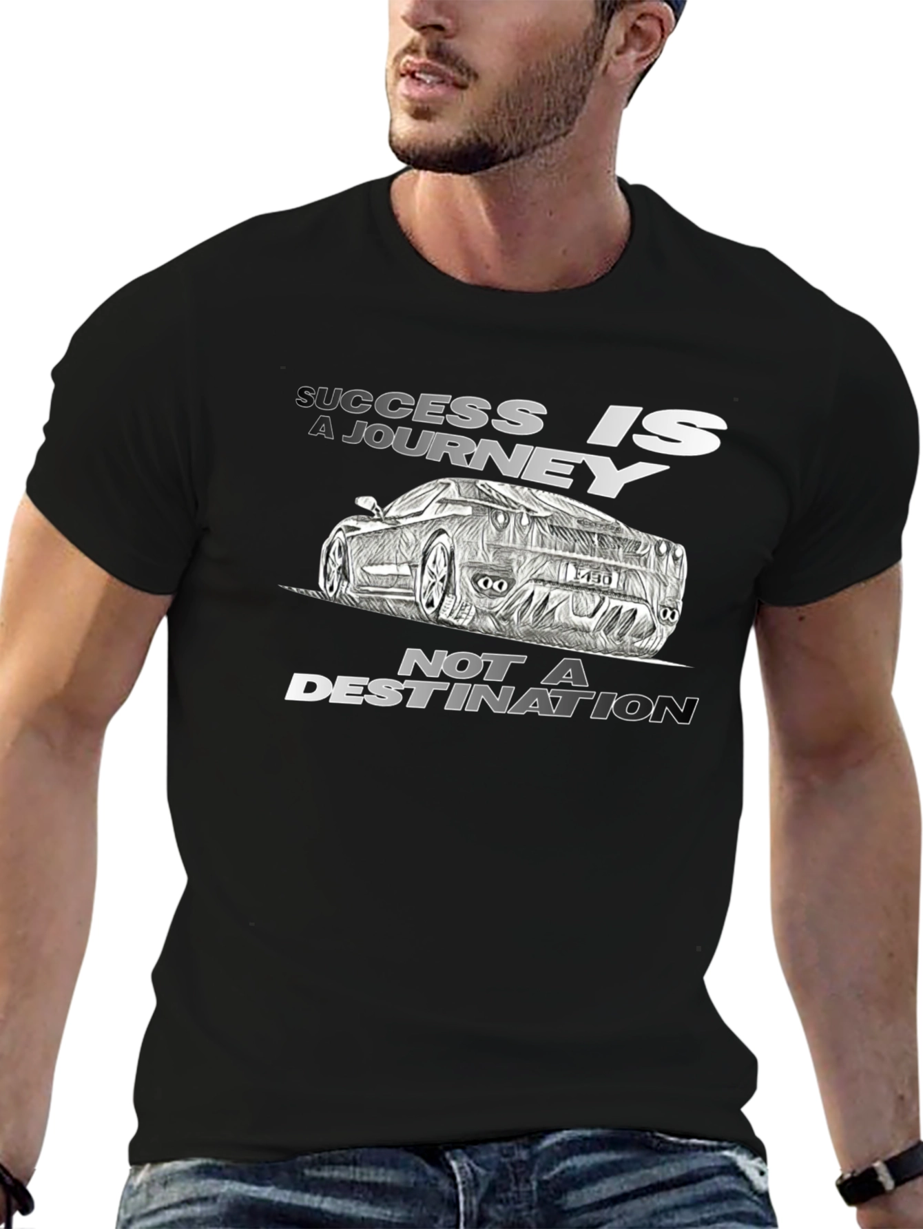 Success Journey Car Graphic Black T-Shirt
