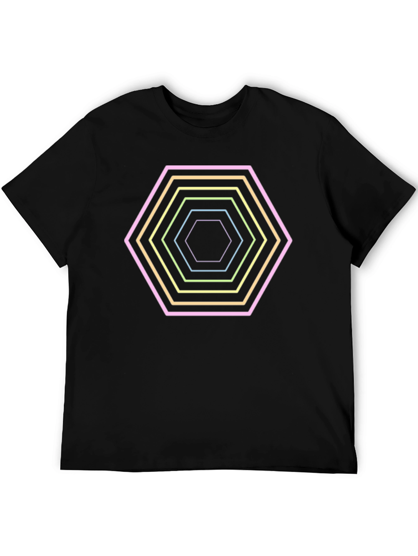 Hexagon Neon Graphic Print Black T-Shirt