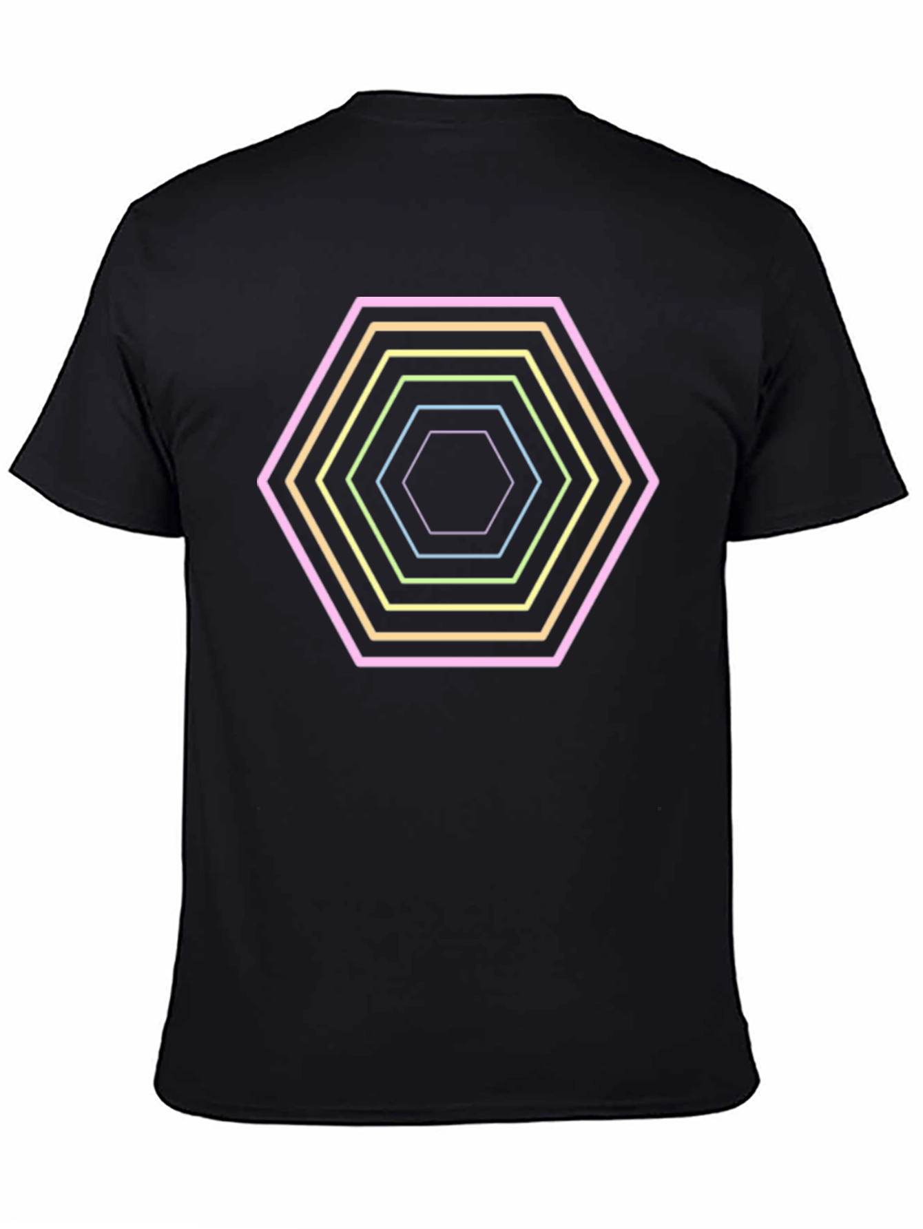 Hexagon Neon Graphic Print Black T-Shirt
