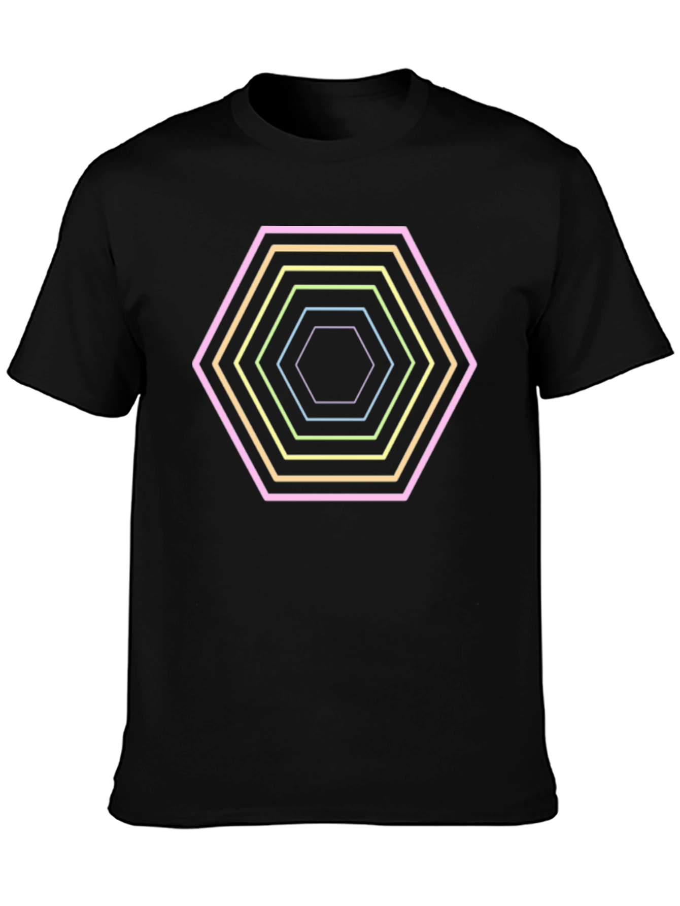Hexagon Neon Graphic Print Black T-Shirt