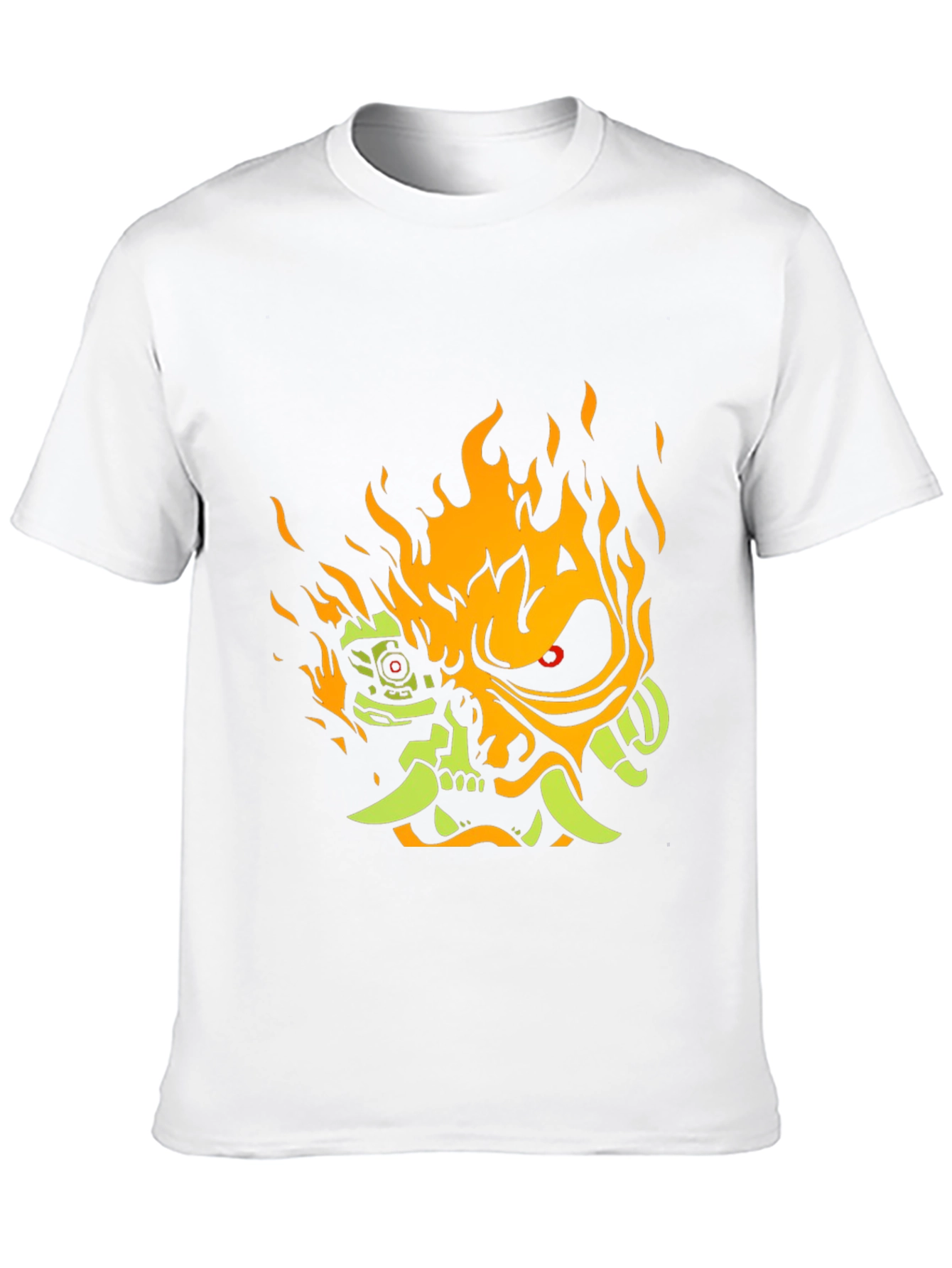 Cyberpunk Samurai Graphic Tee - Flaming Oni Design