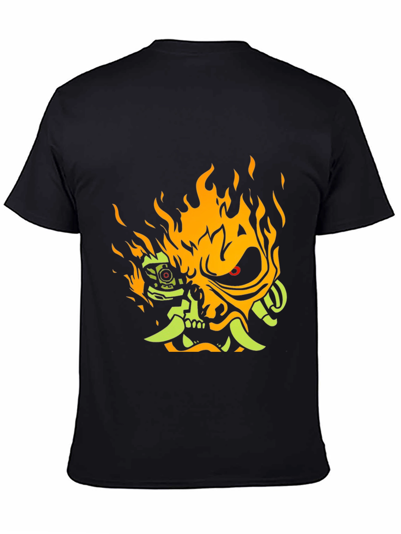 Cyberpunk Samurai Graphic Tee - Flaming Oni Design