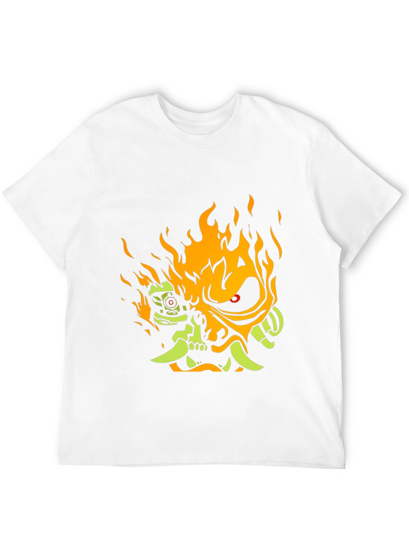 Cyberpunk Samurai Graphic Tee - Flaming Oni Design