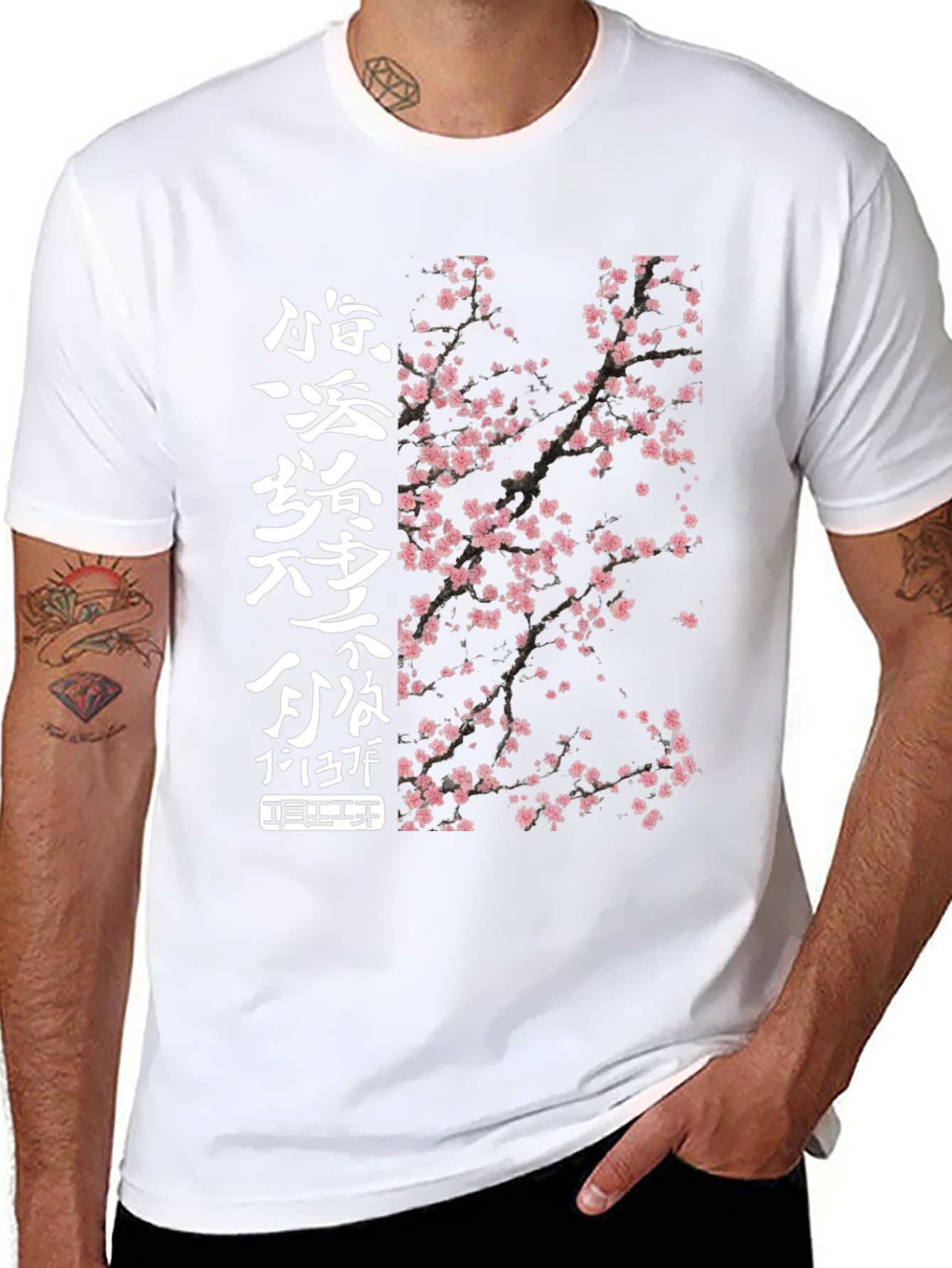 Black T-Shirt with Cherry Blossom Design