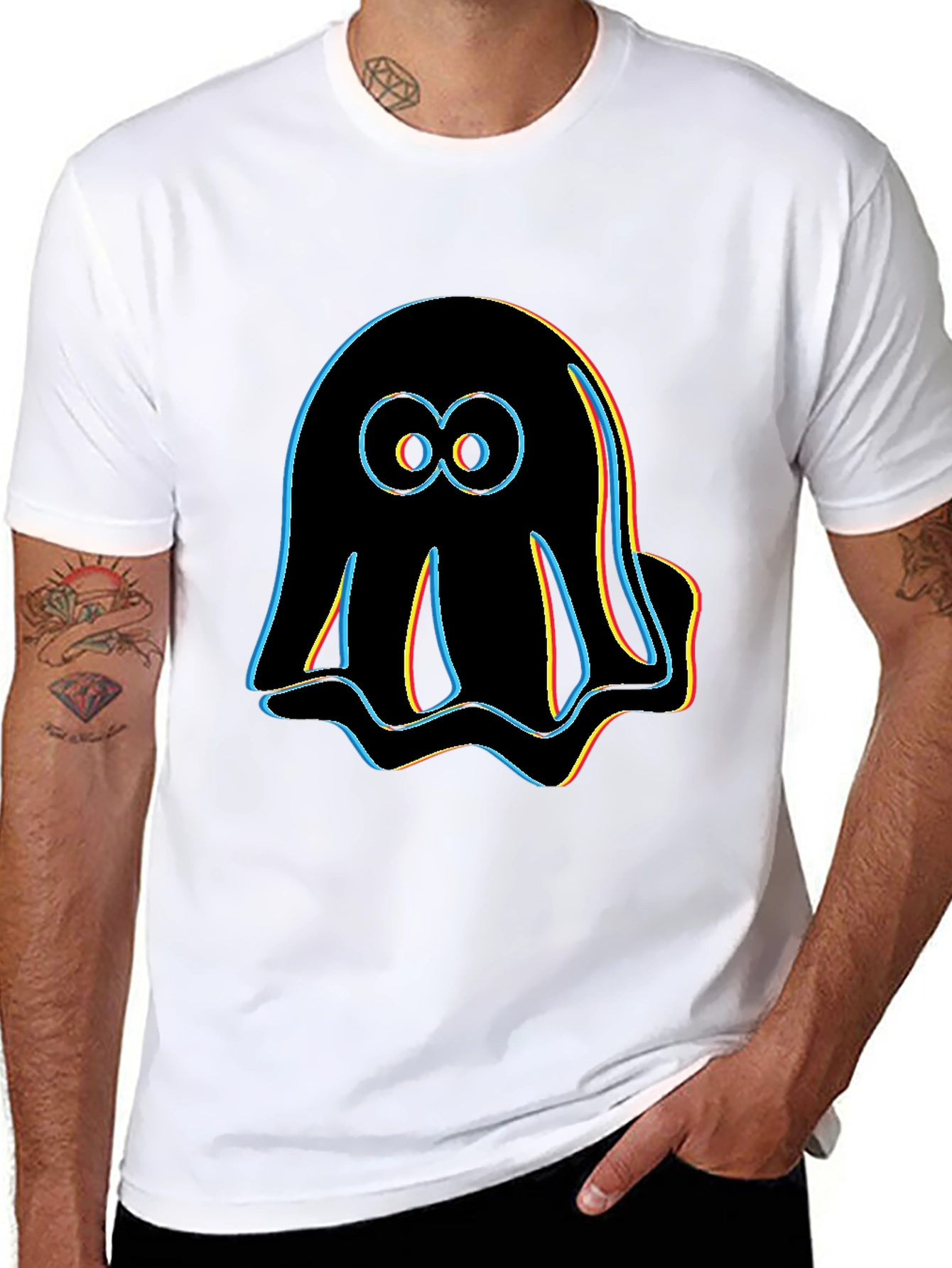 Retro Glitch Ghost T-Shirt - Black Graphic Tee