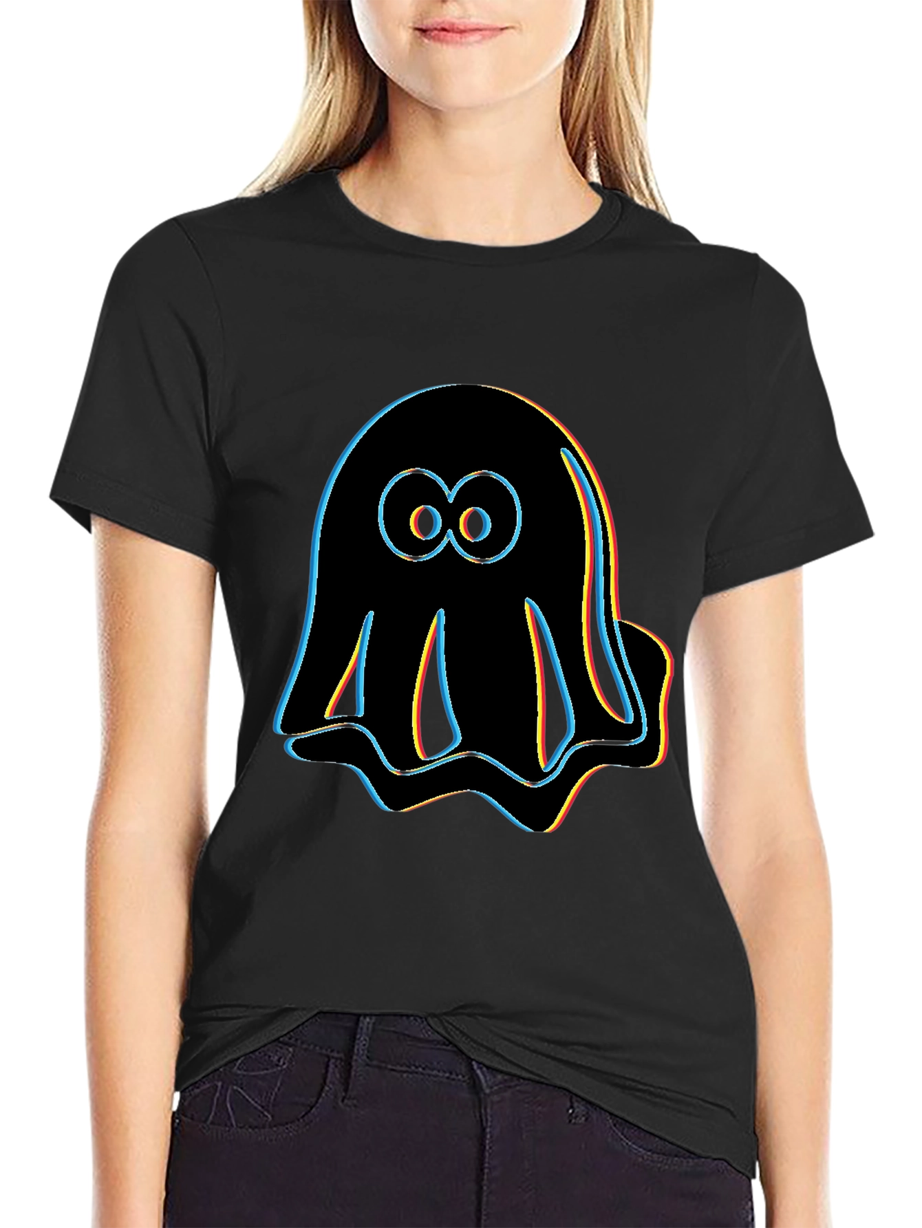 Retro Glitch Ghost T-Shirt - Black Graphic Tee