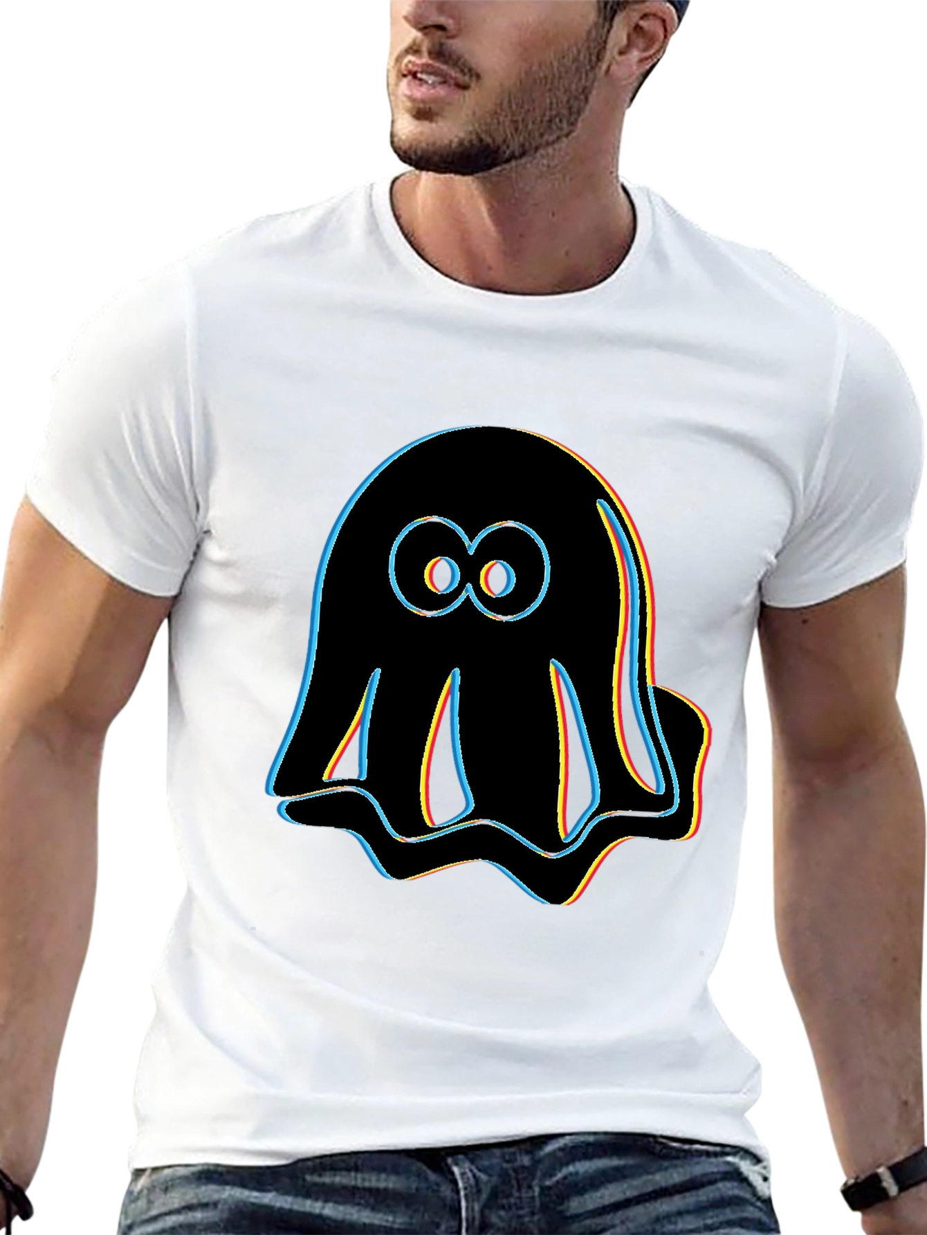 Retro Glitch Ghost T-Shirt - Black Graphic Tee
