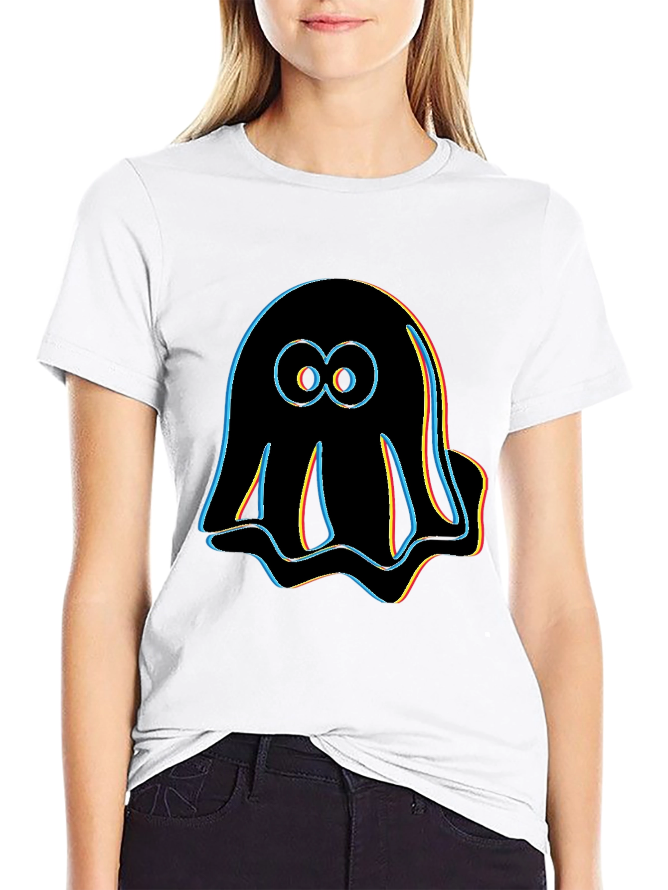 Retro Glitch Ghost T-Shirt - Black Graphic Tee
