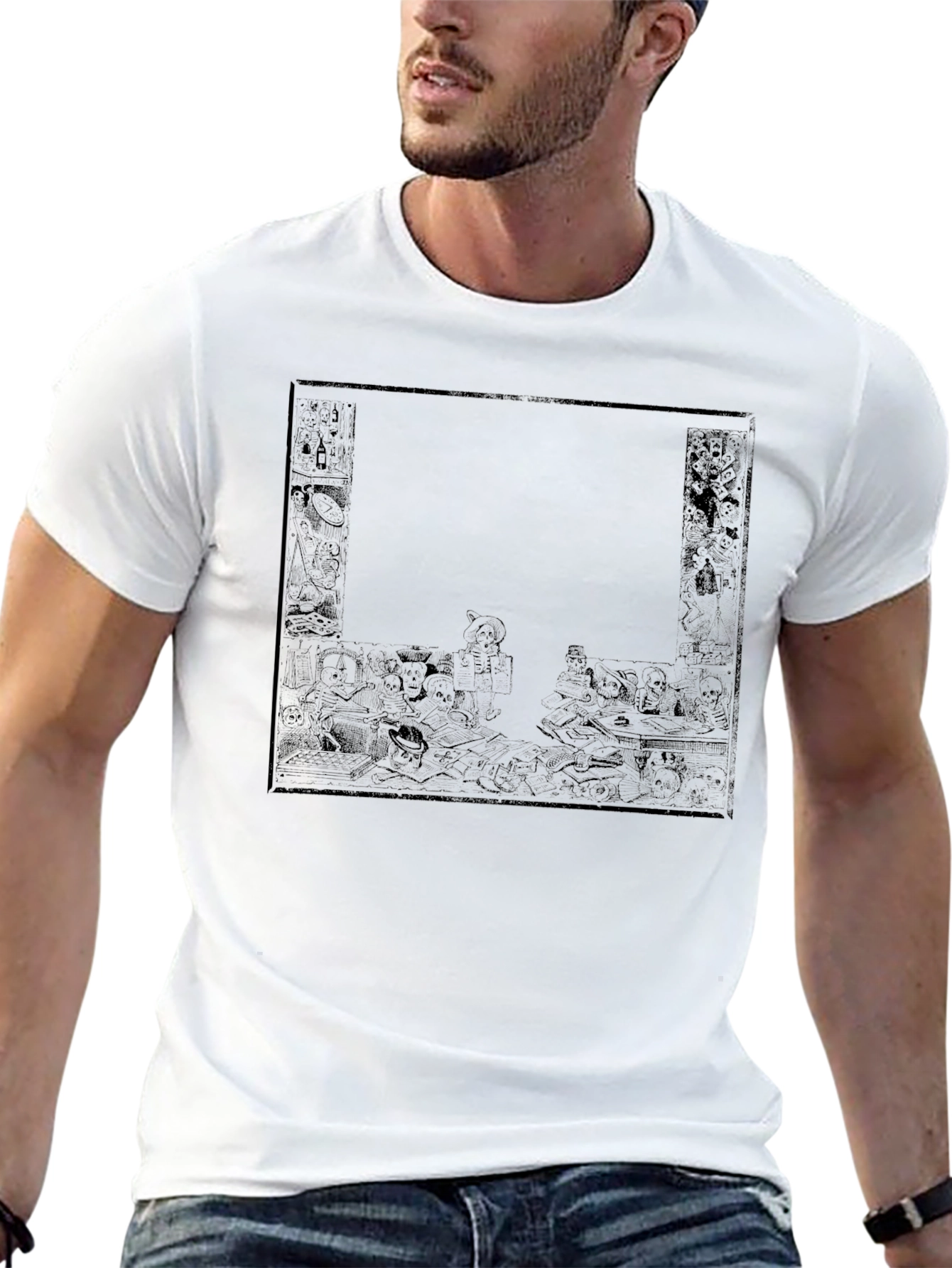 Monochrome Graphic Print Tee - Dark Humor Design