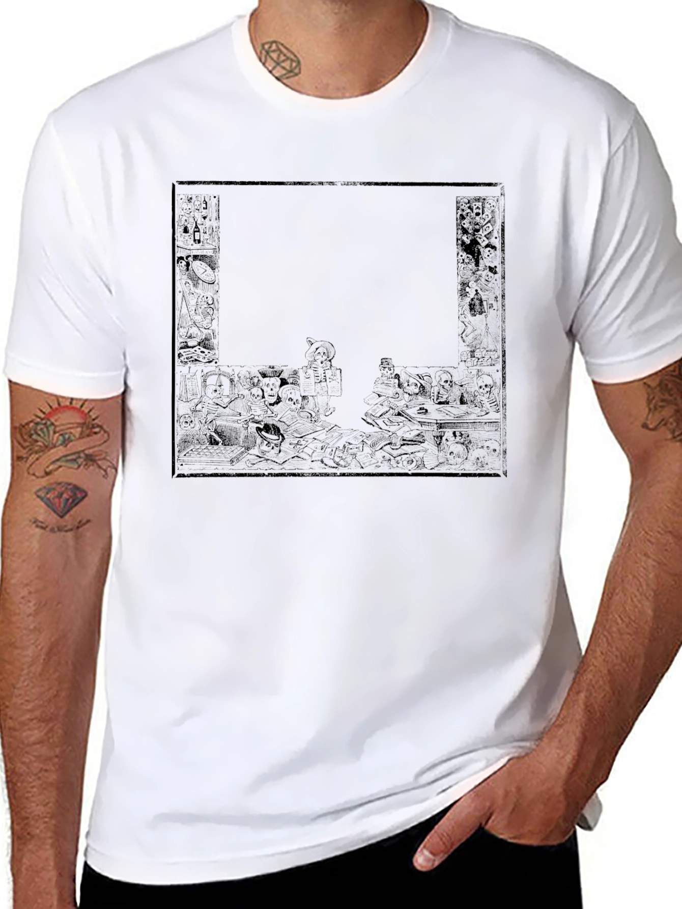 Monochrome Graphic Print Tee - Dark Humor Design
