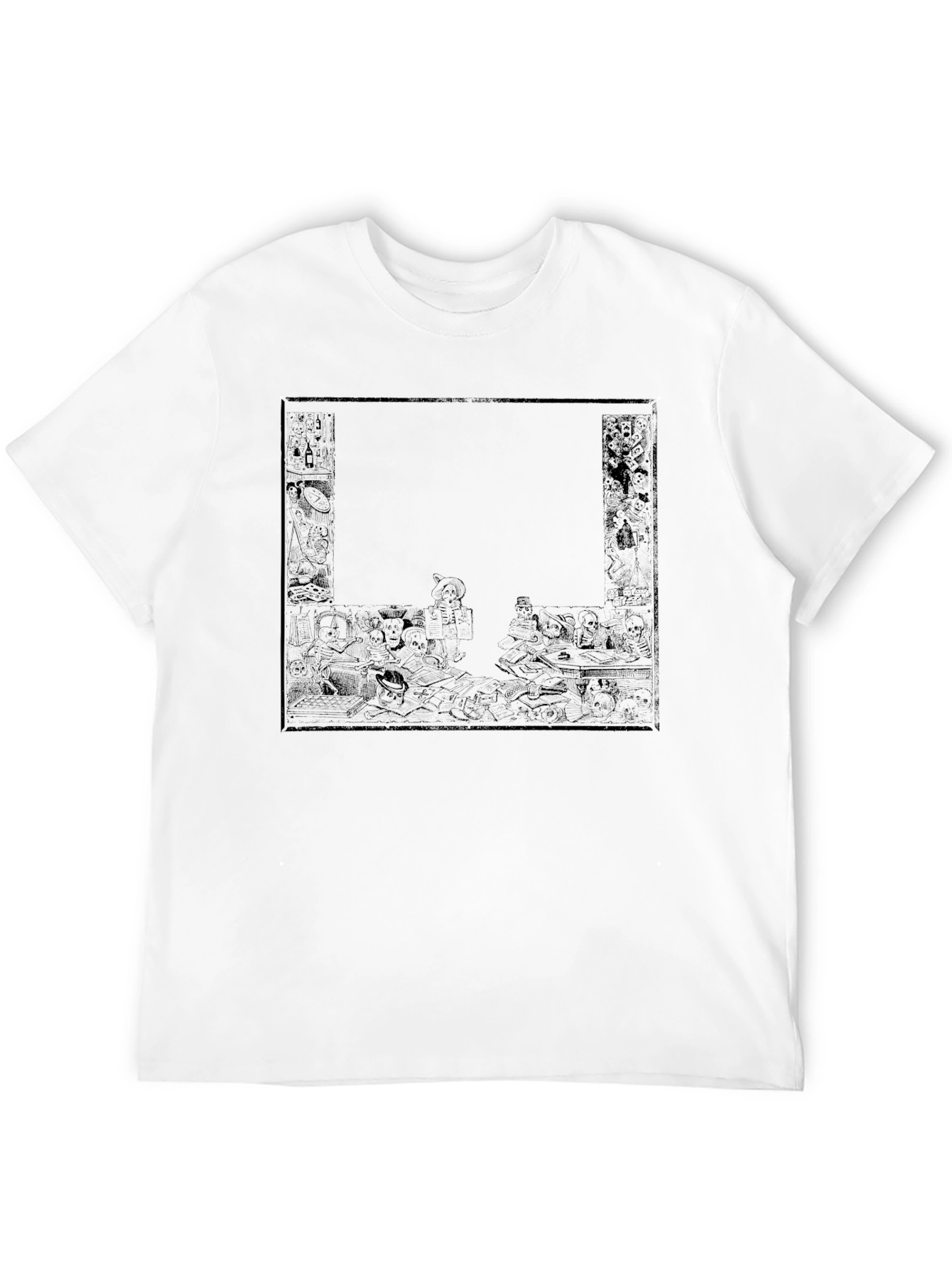Monochrome Graphic Print Tee - Dark Humor Design