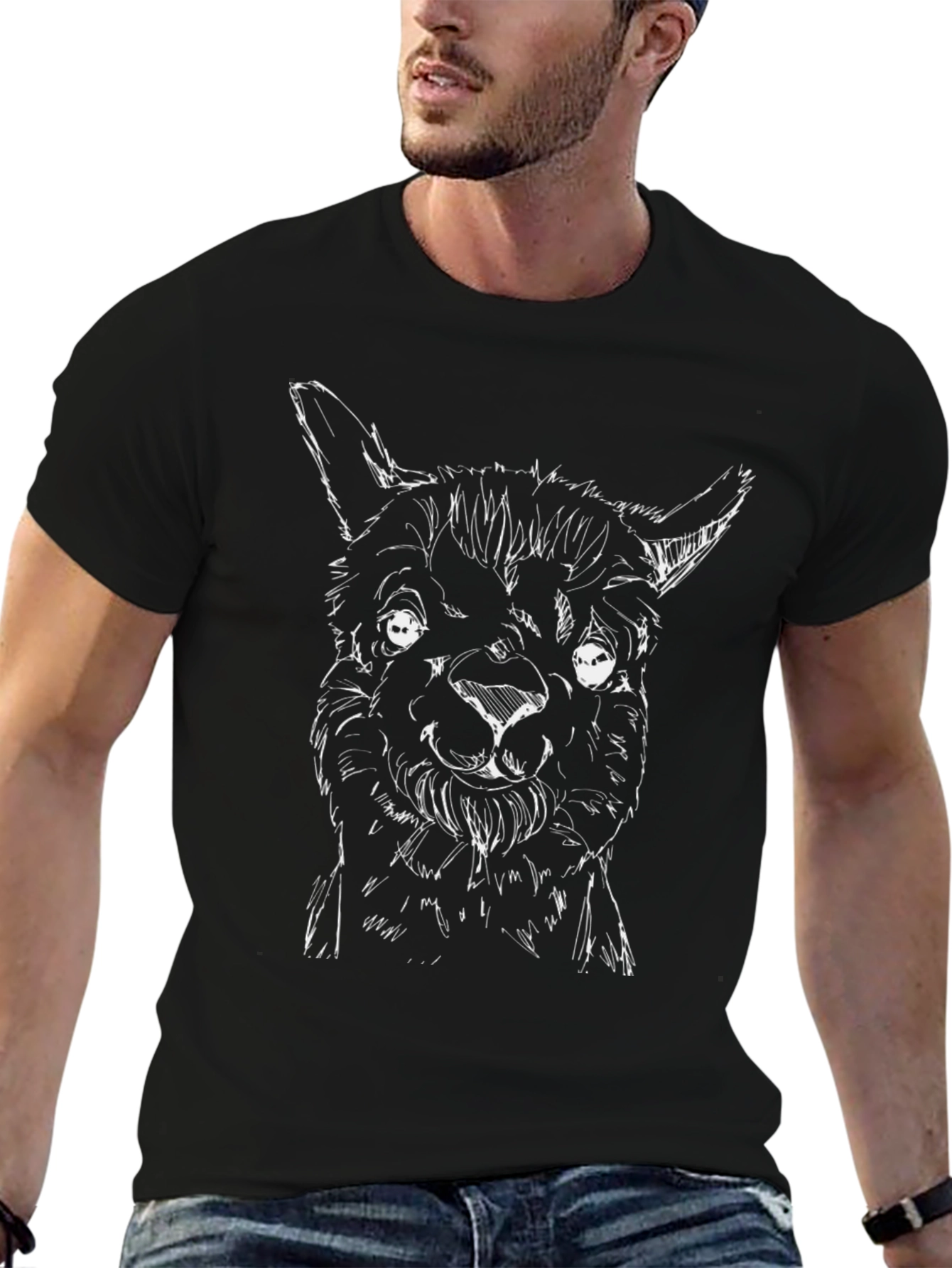 Sketch Alpaca Graphic T-Shirt - Black Cotton Tee