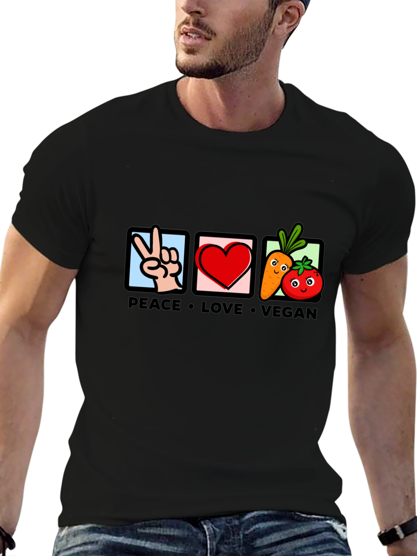 Peace Love Vegan Graphic T-Shirt - Black