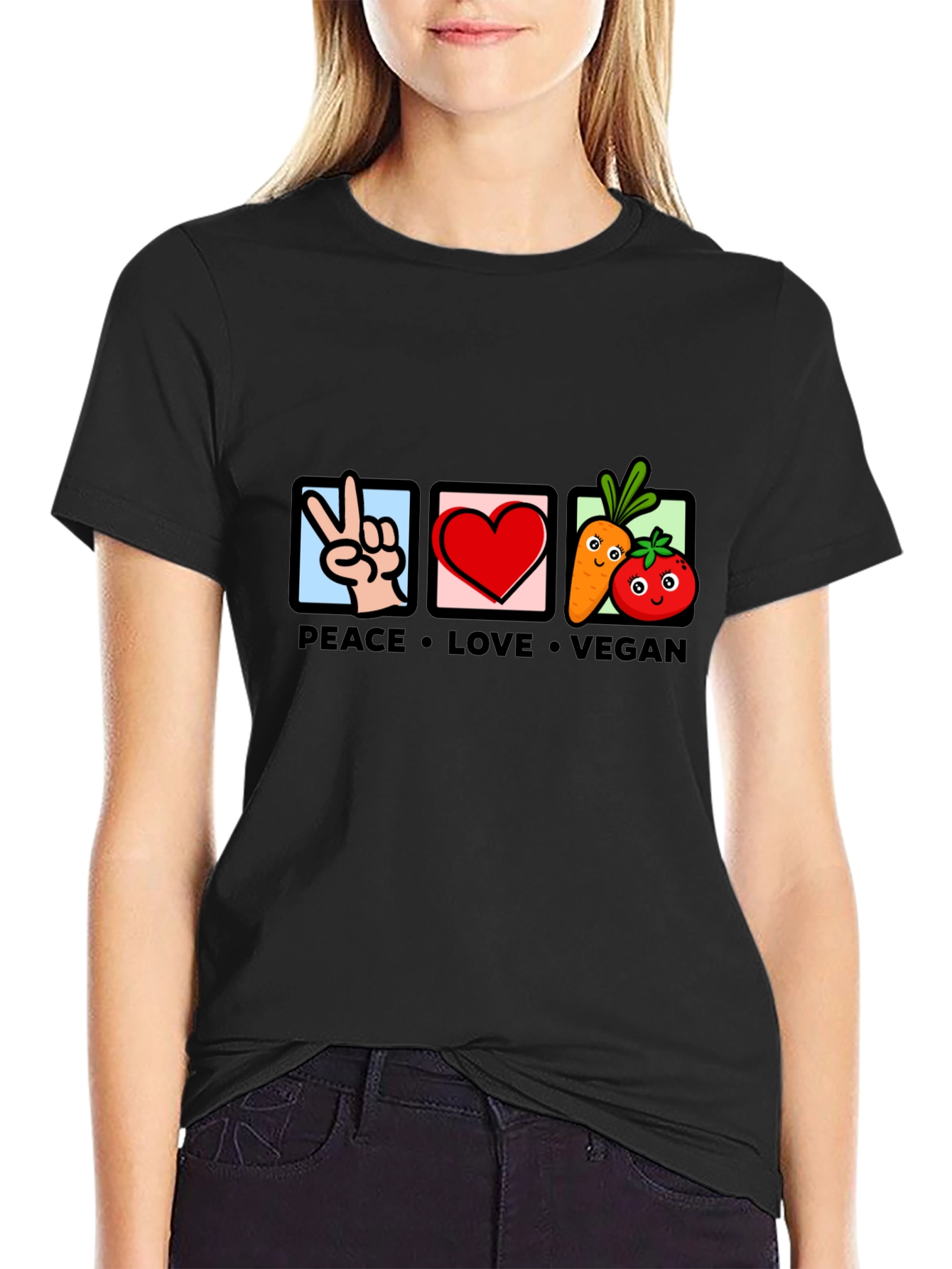 Peace Love Vegan Graphic T-Shirt - Black