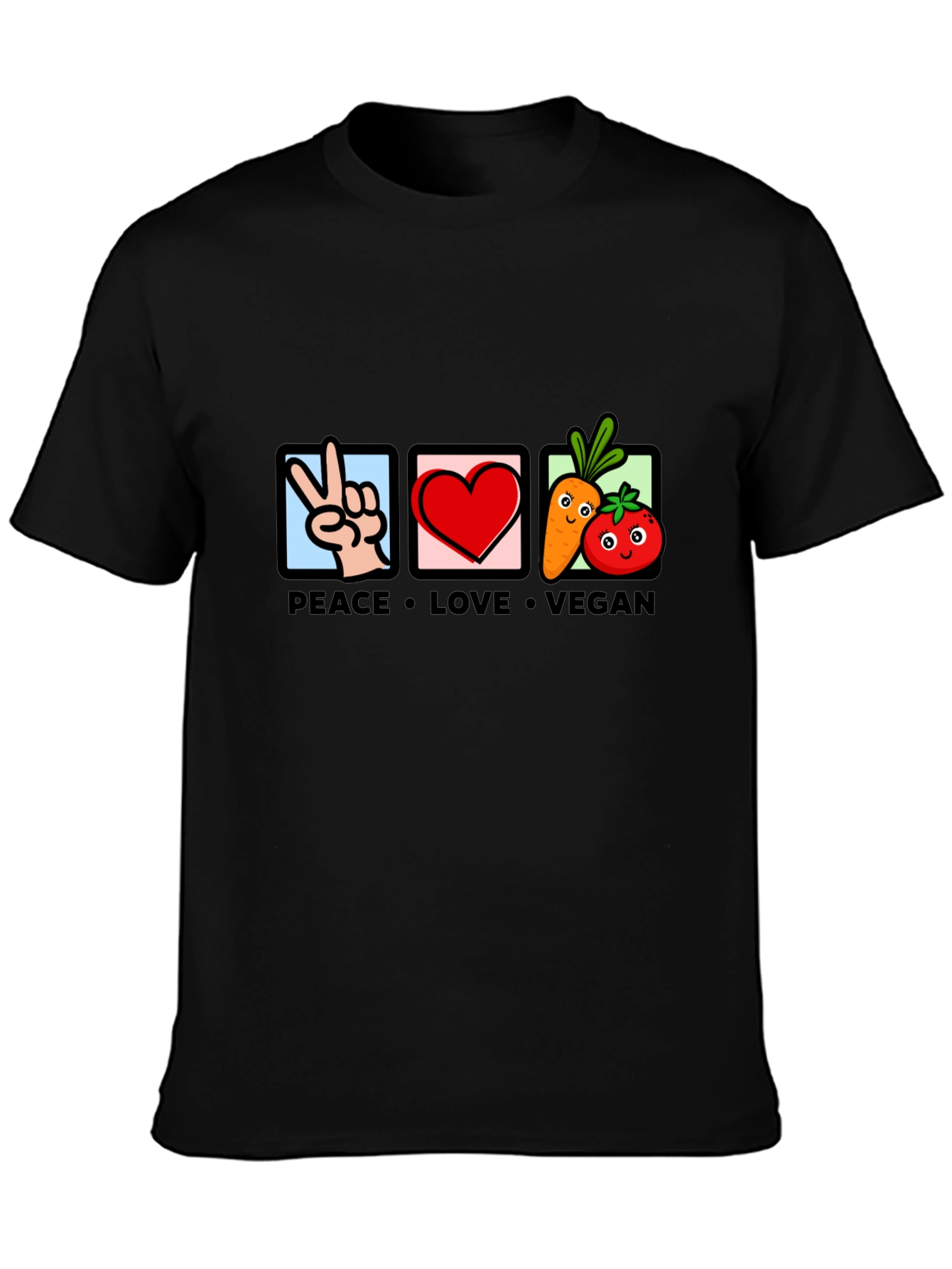 Peace Love Vegan Graphic T-Shirt - Black