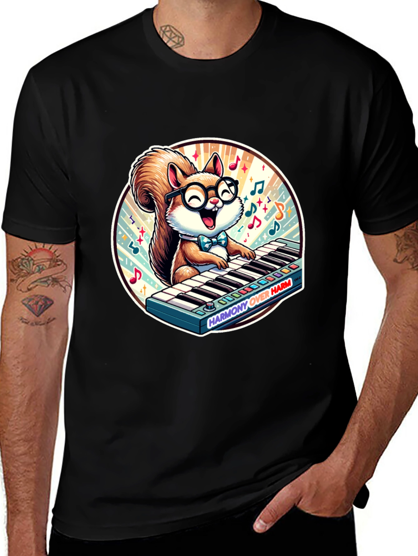 Squirrel Pianist Graphic Tee - Harmony Over Harm Shirt