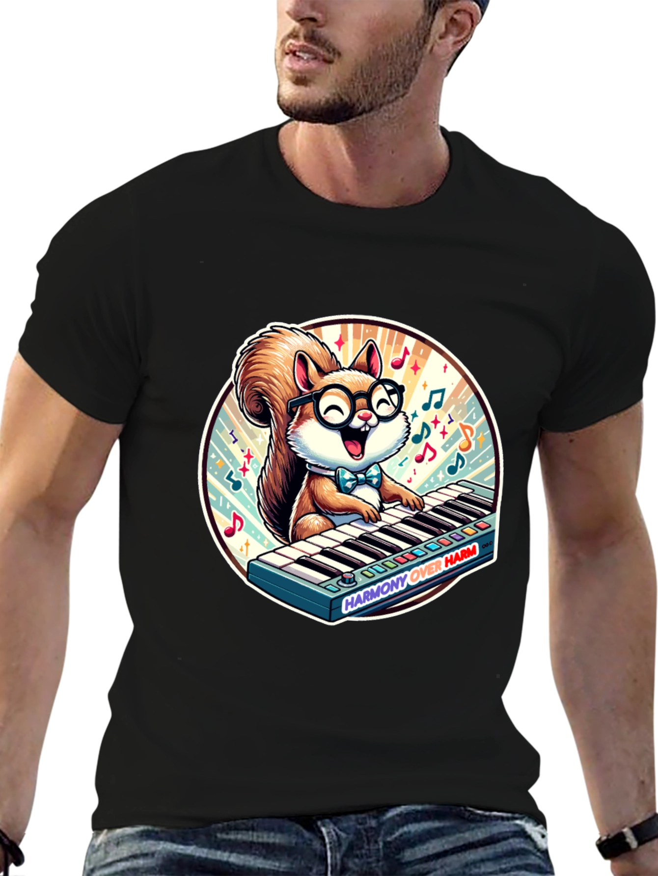 Squirrel Pianist Graphic Tee - Harmony Over Harm Shirt