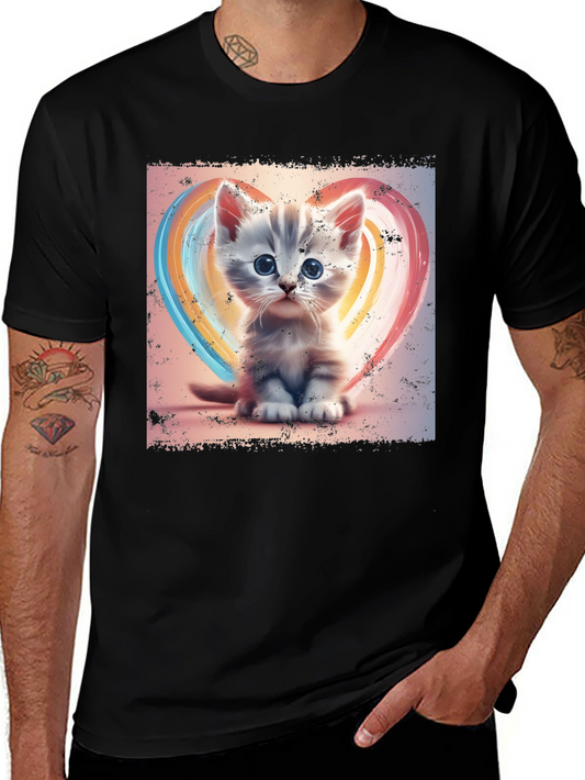 Cute Kitten Heart T-Shirt - Soft Black Cotton Tee