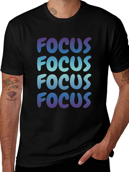 Focus T-Shirt - Gradient Word Graphic - Mens Casual Tee