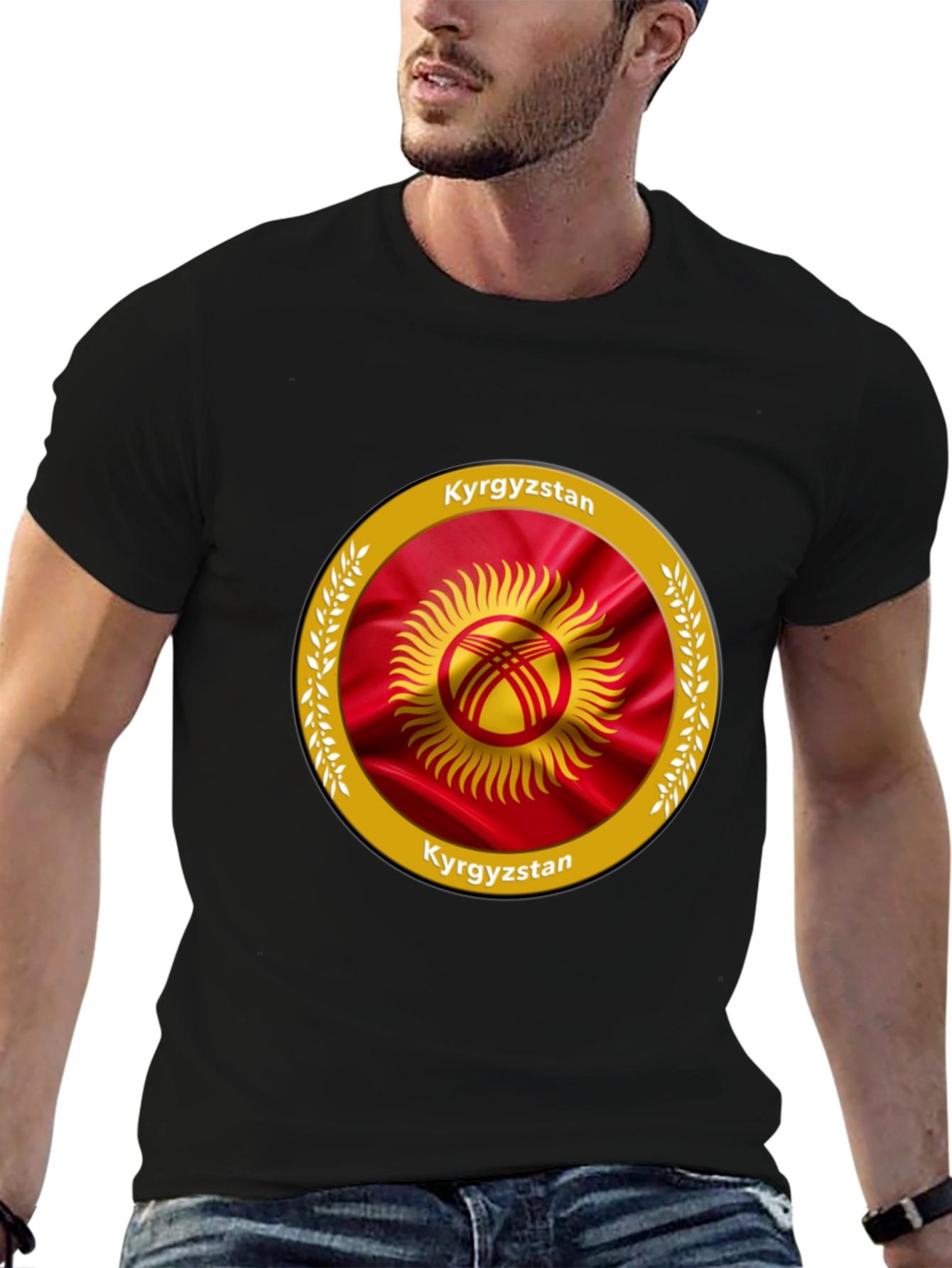 Kyrgyzstan Flag Graphic Black T-Shirt