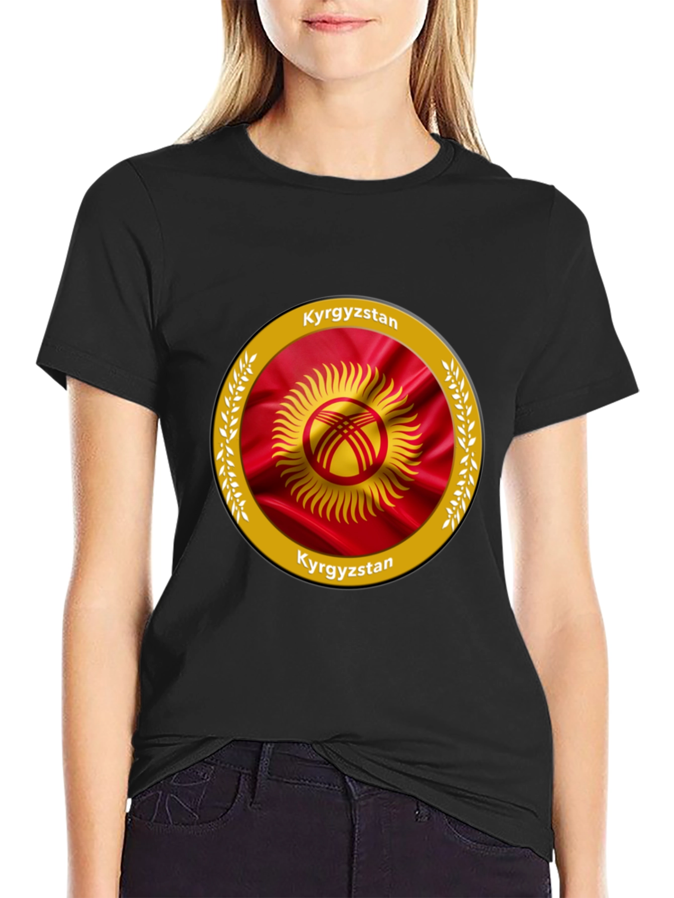 Kyrgyzstan Flag Graphic Black T-Shirt