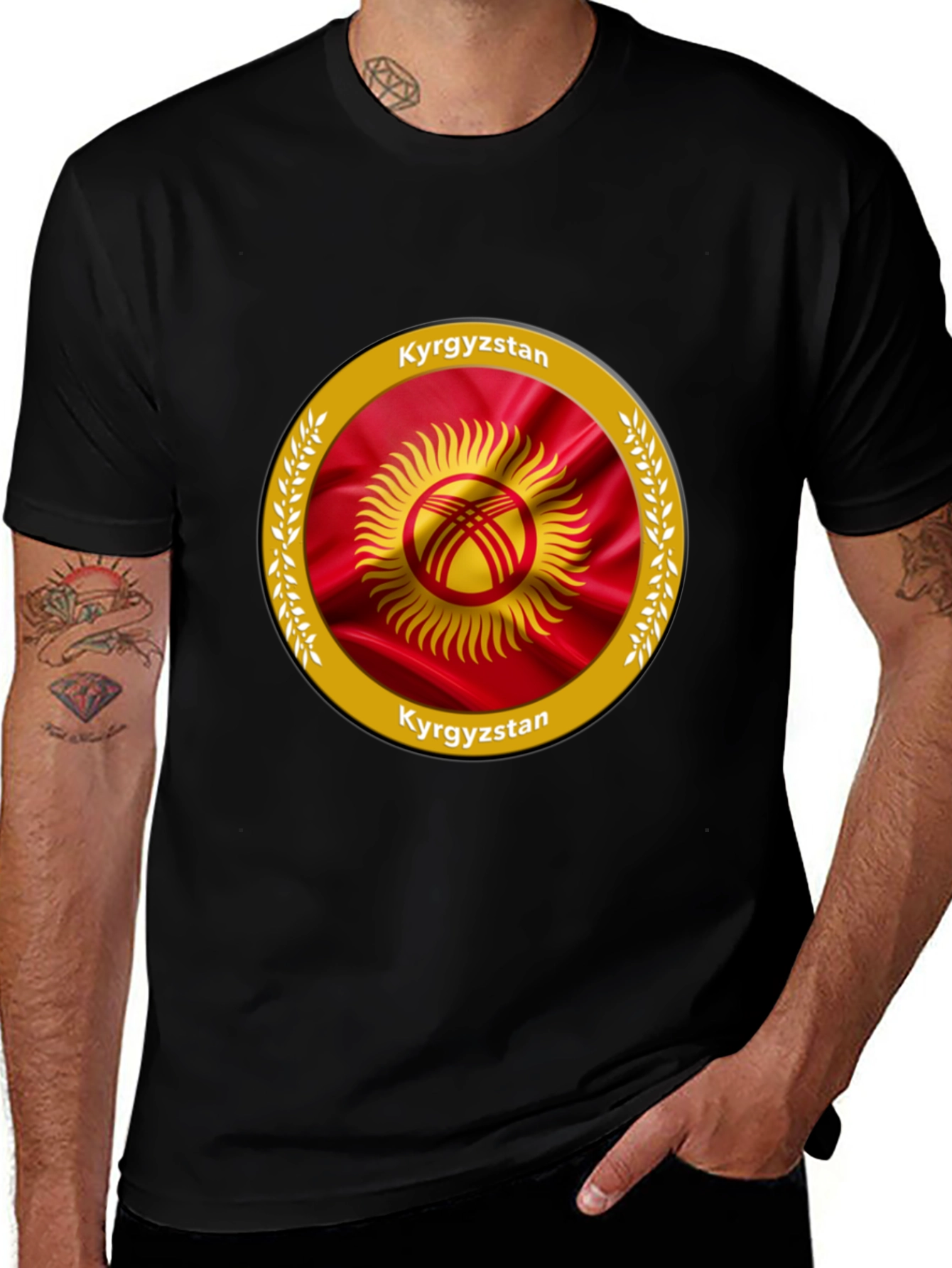 Kyrgyzstan Flag Graphic Black T-Shirt