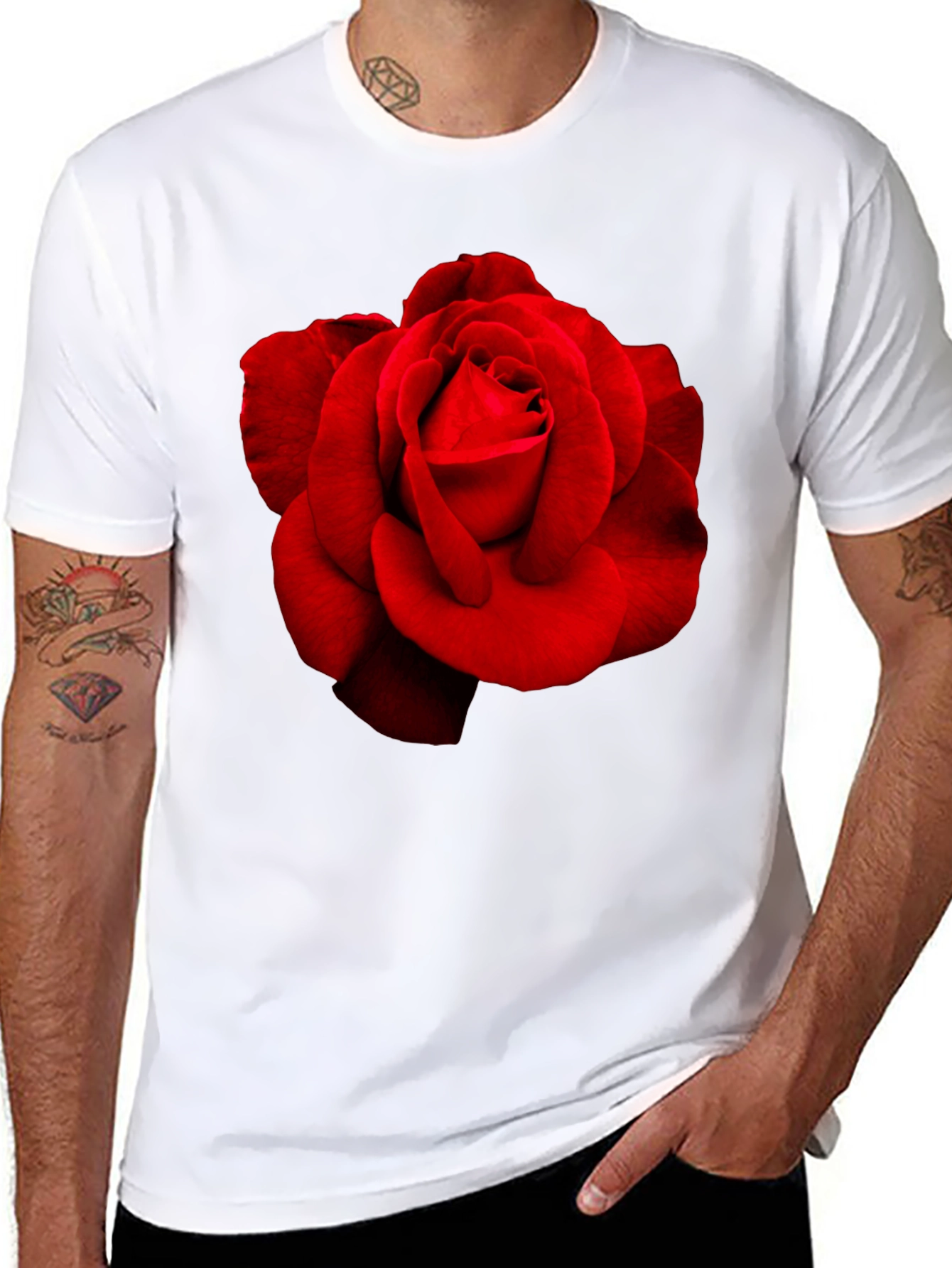 Red Rose Graphic Black T-Shirt