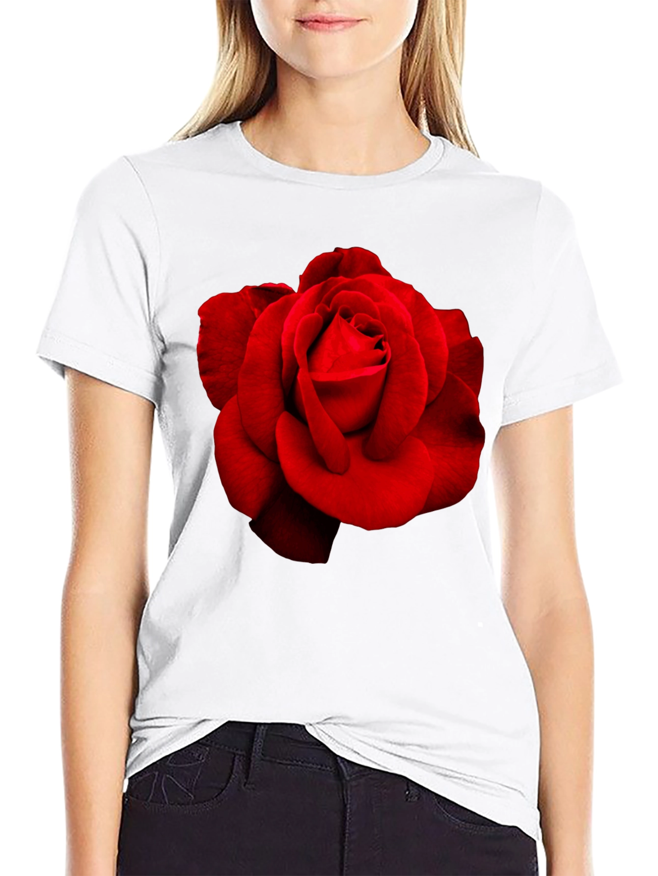 Red Rose Graphic Black T-Shirt