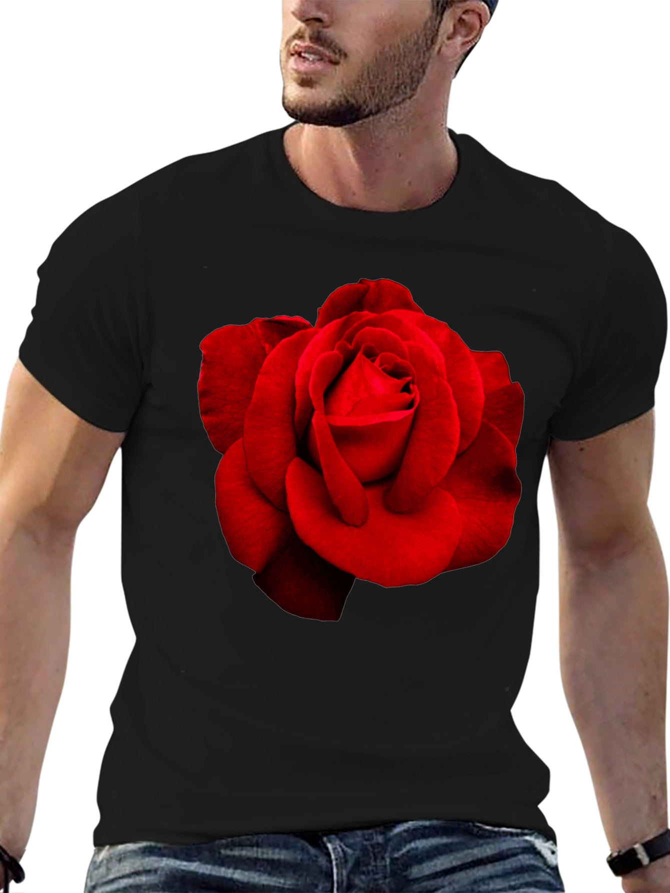 Red Rose Graphic Black T-Shirt