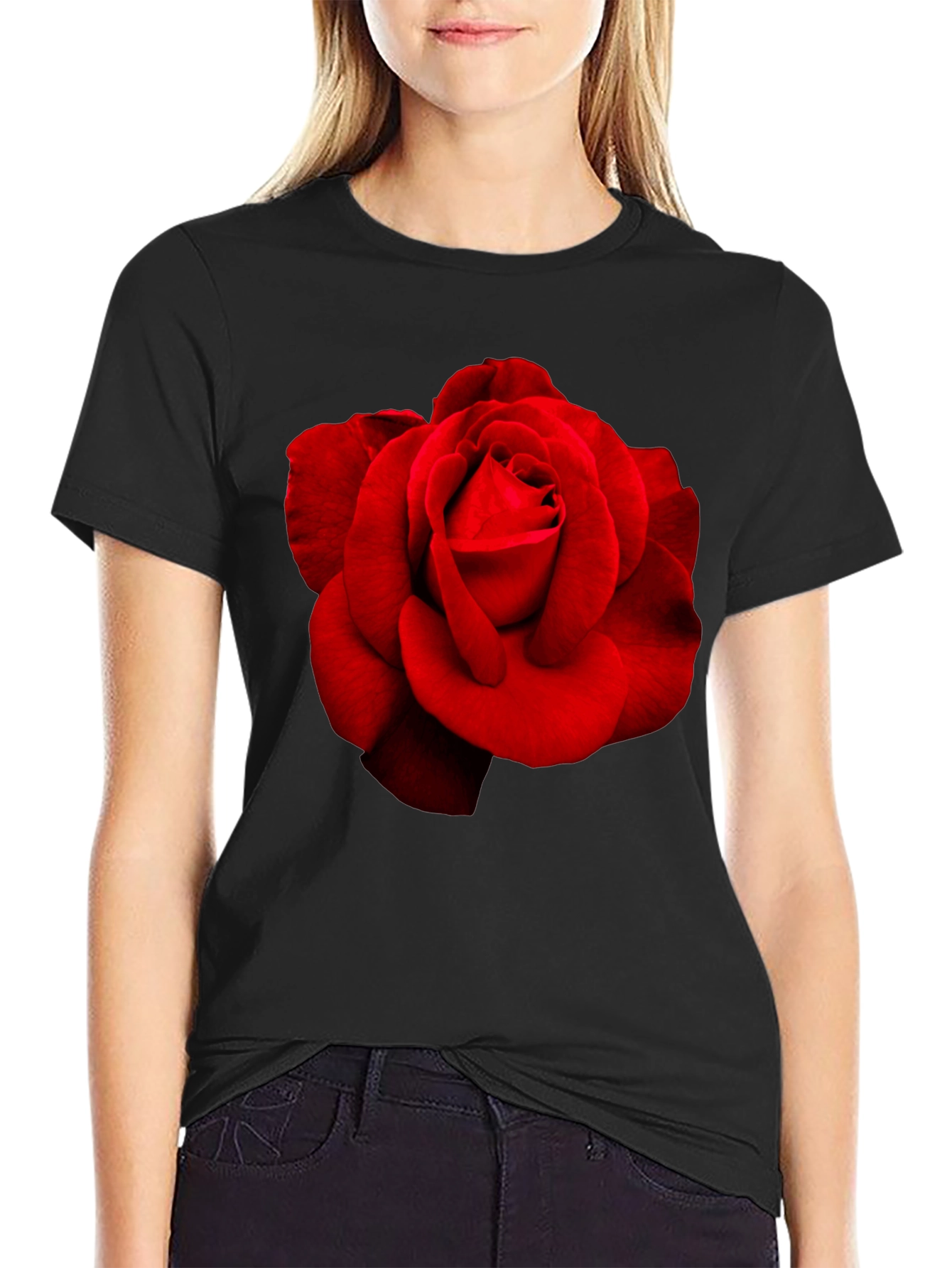 Red Rose Graphic Black T-Shirt