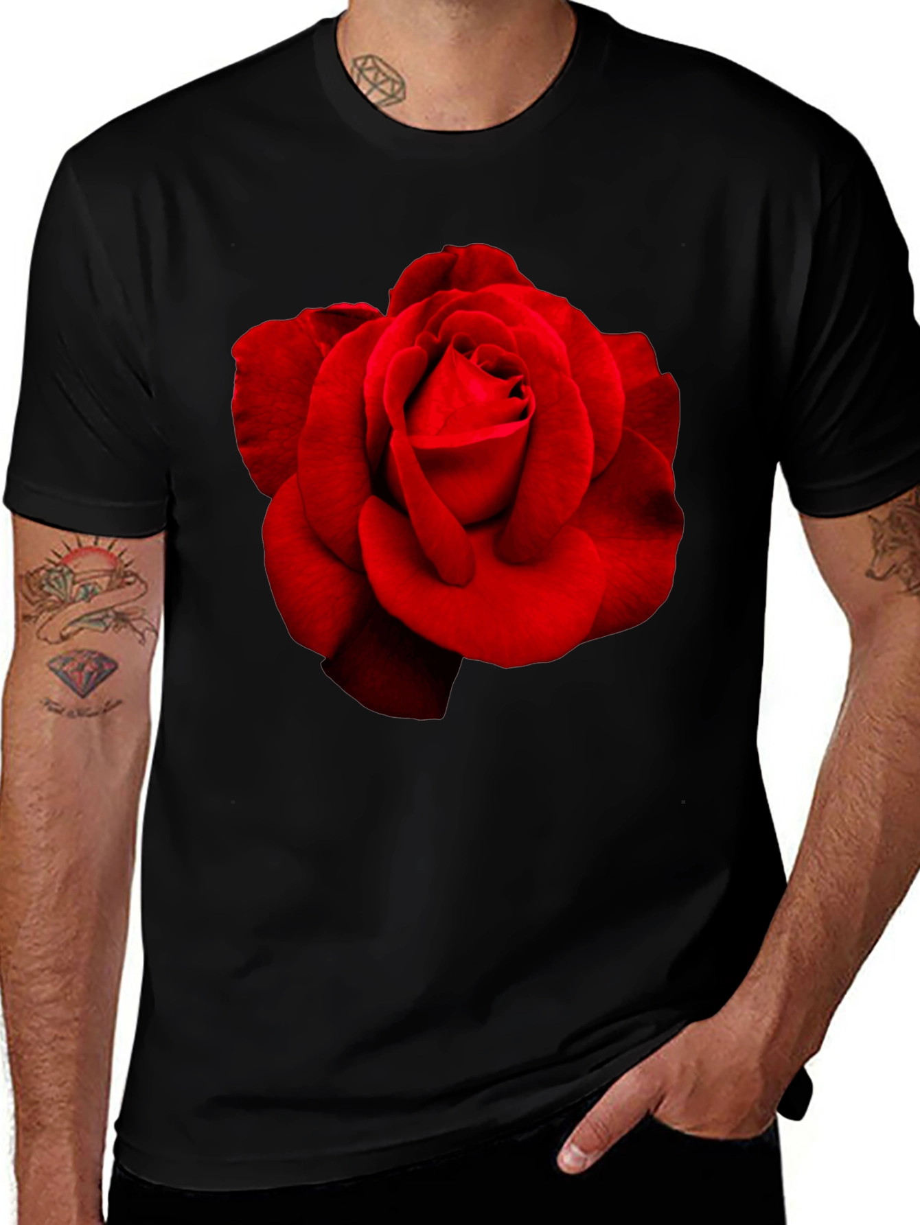 Red Rose Graphic Black T-Shirt