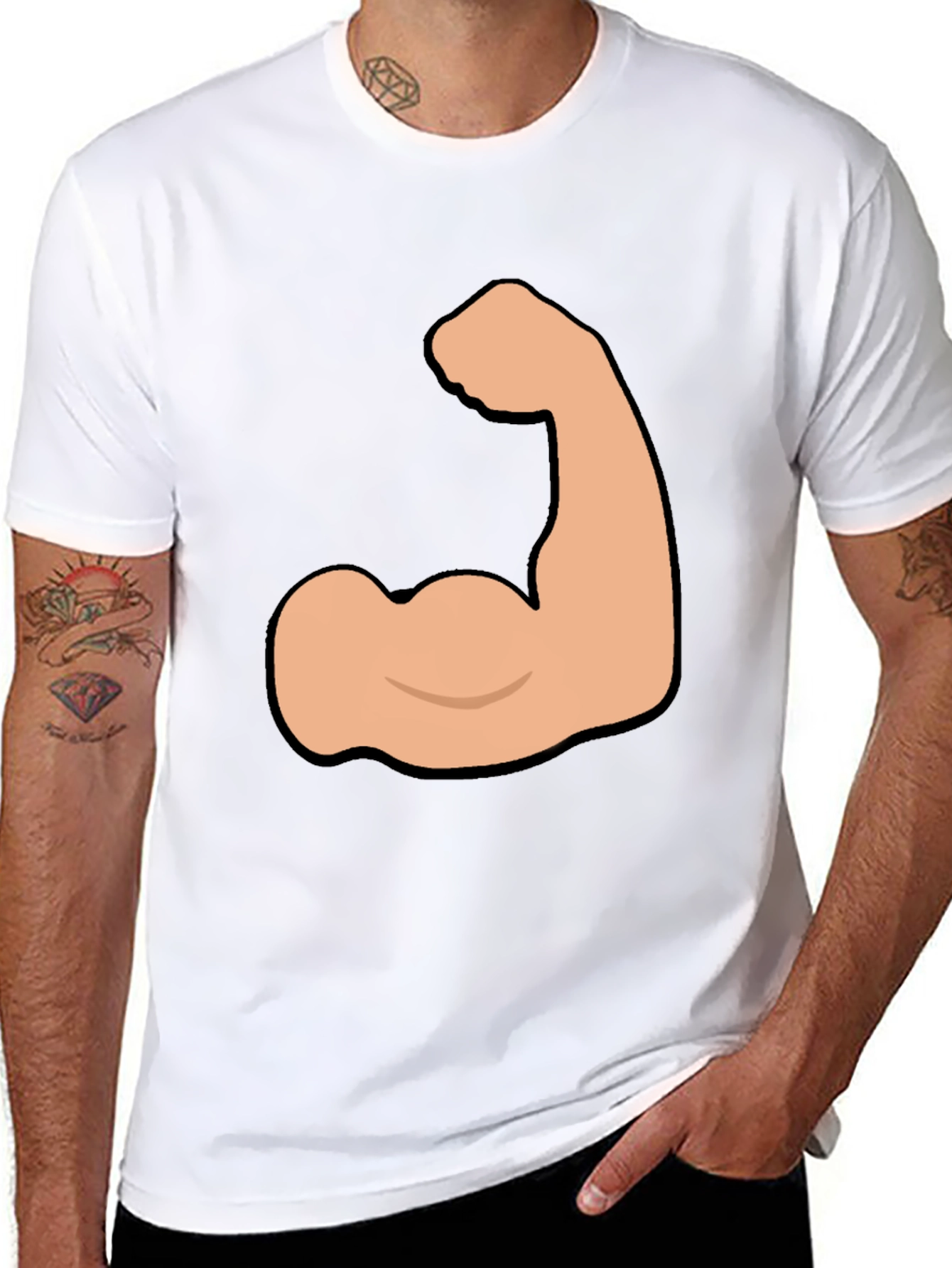 Funny Flexing Muscle Graphic Tee - Black Cotton T-Shirt