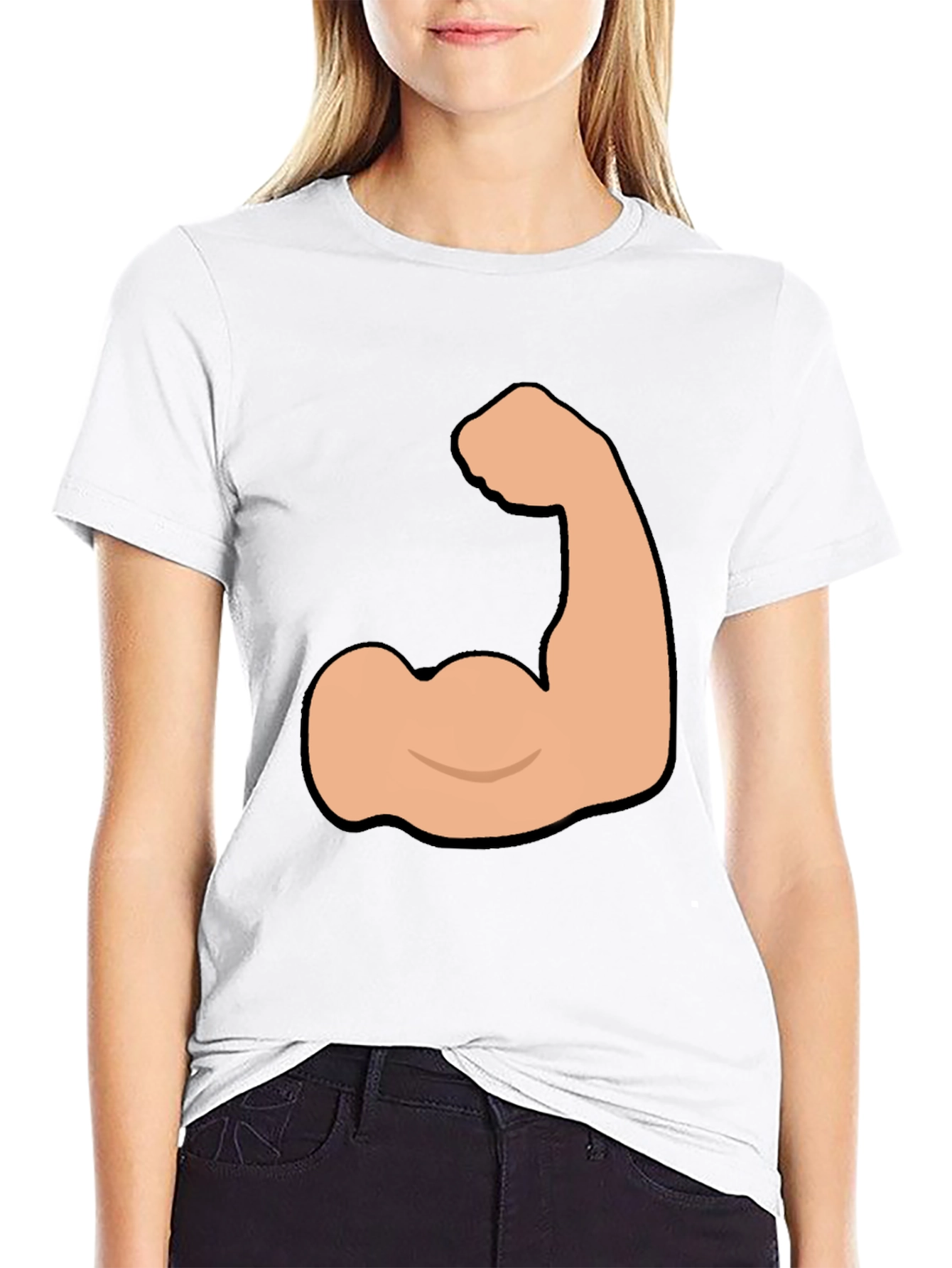 Funny Flexing Muscle Graphic Tee - Black Cotton T-Shirt