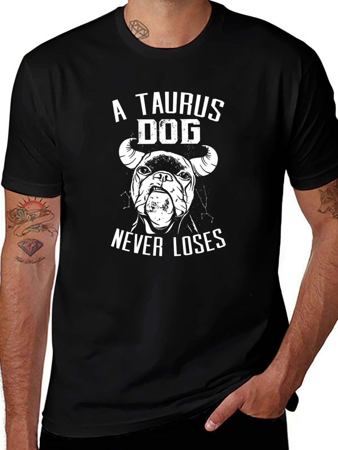 Taurus Dog Never Loses Black Graphic Tee