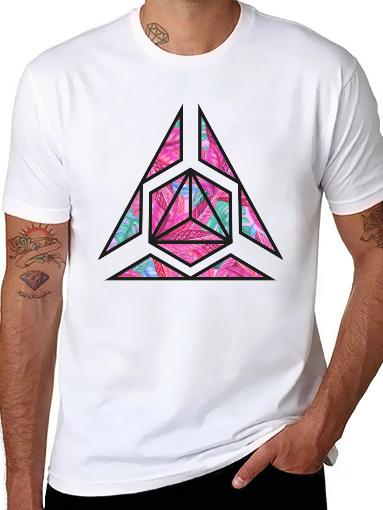 Geometric Floral Print Mens T-Shirt