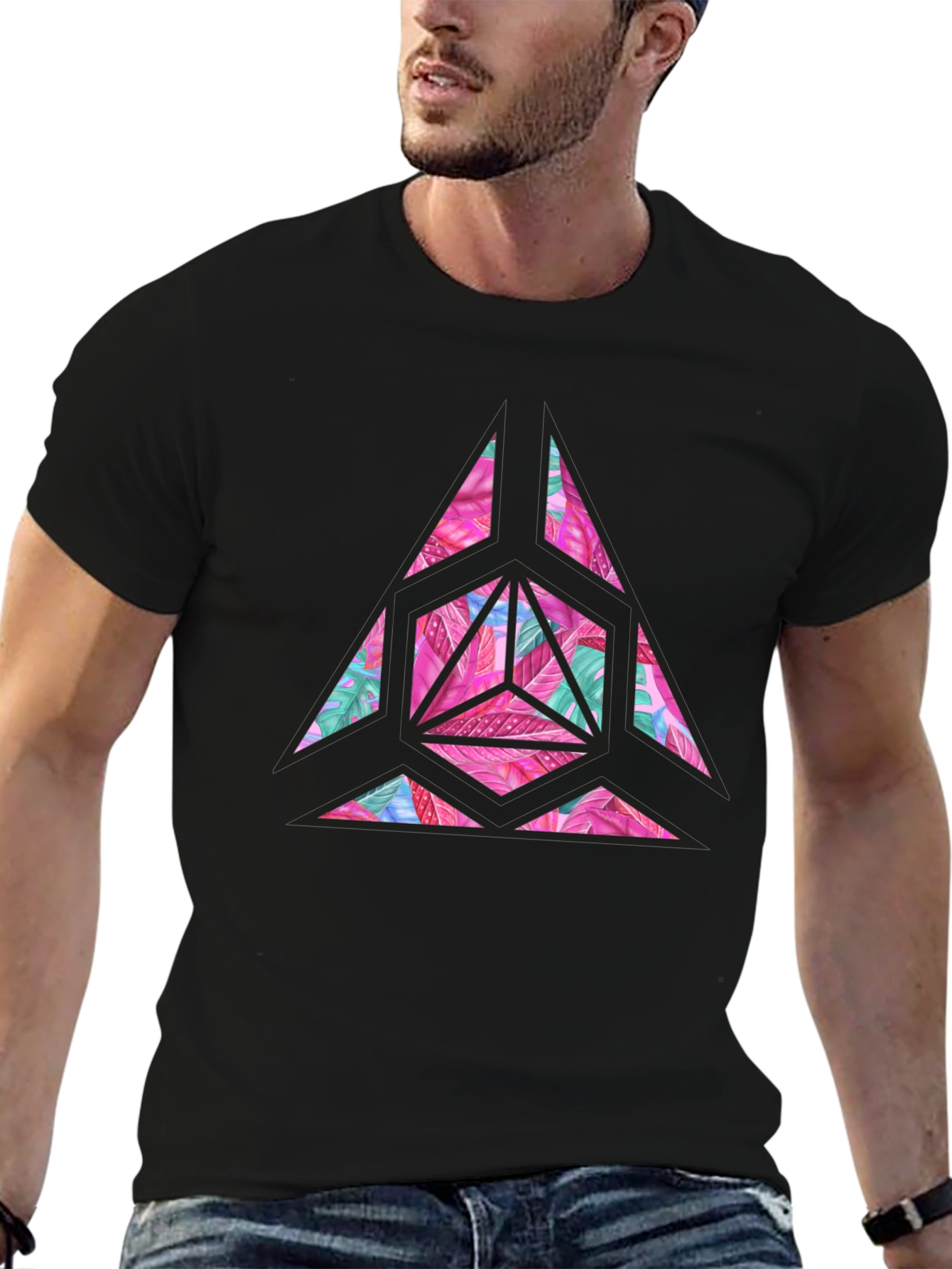 Geometric Floral Print Mens T-Shirt