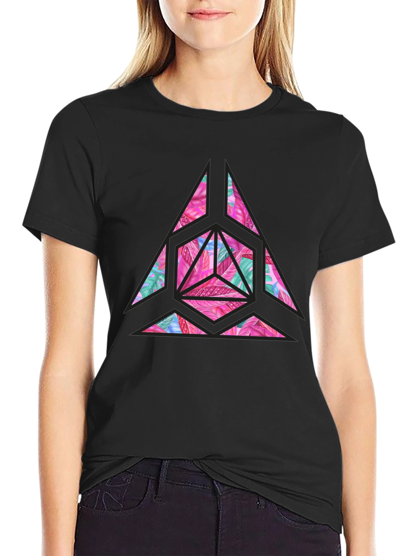 Geometric Floral Print Mens T-Shirt