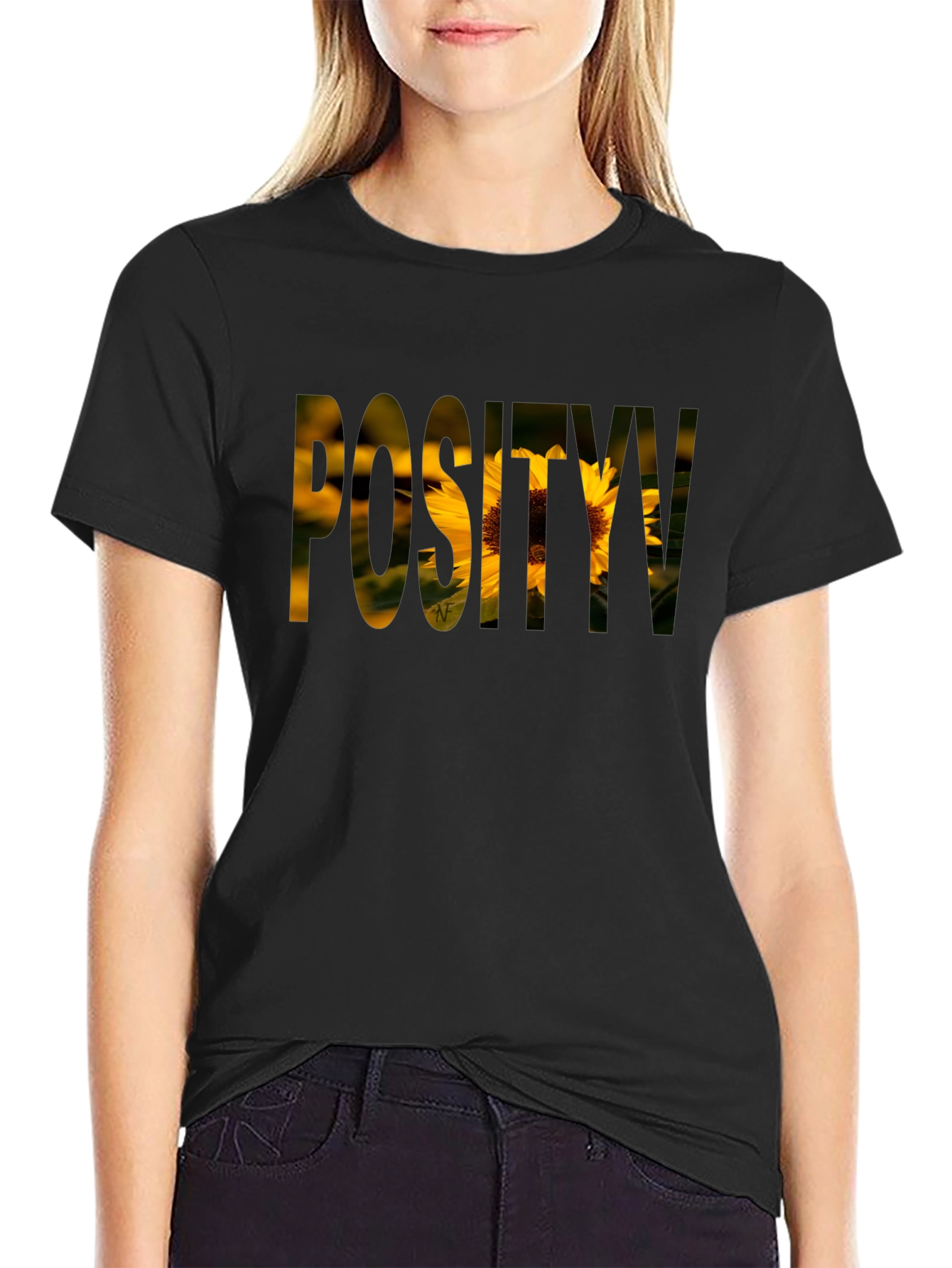 Positivity Sunflower Graphic T-Shirt - Black