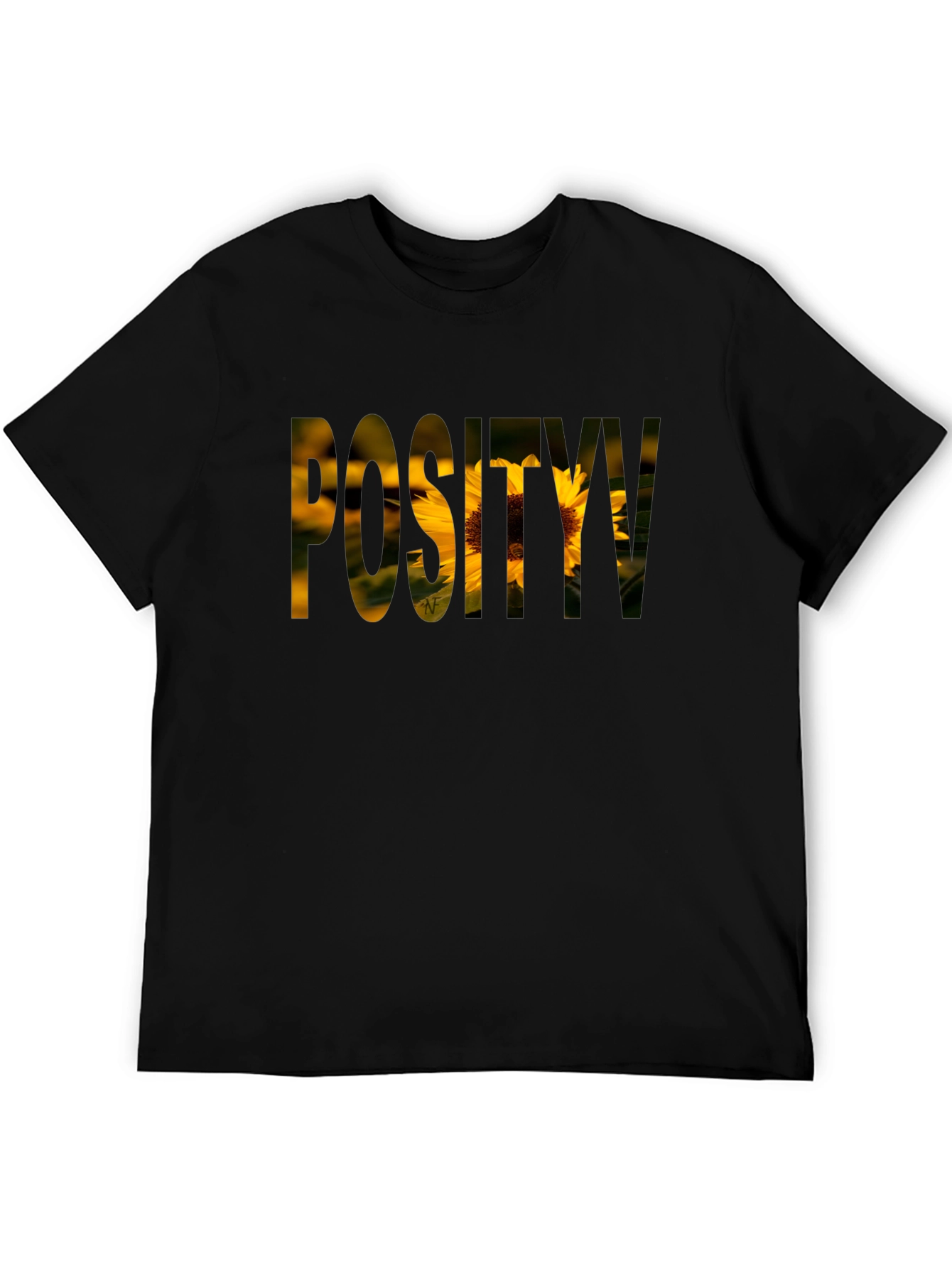 Positivity Sunflower Graphic T-Shirt - Black