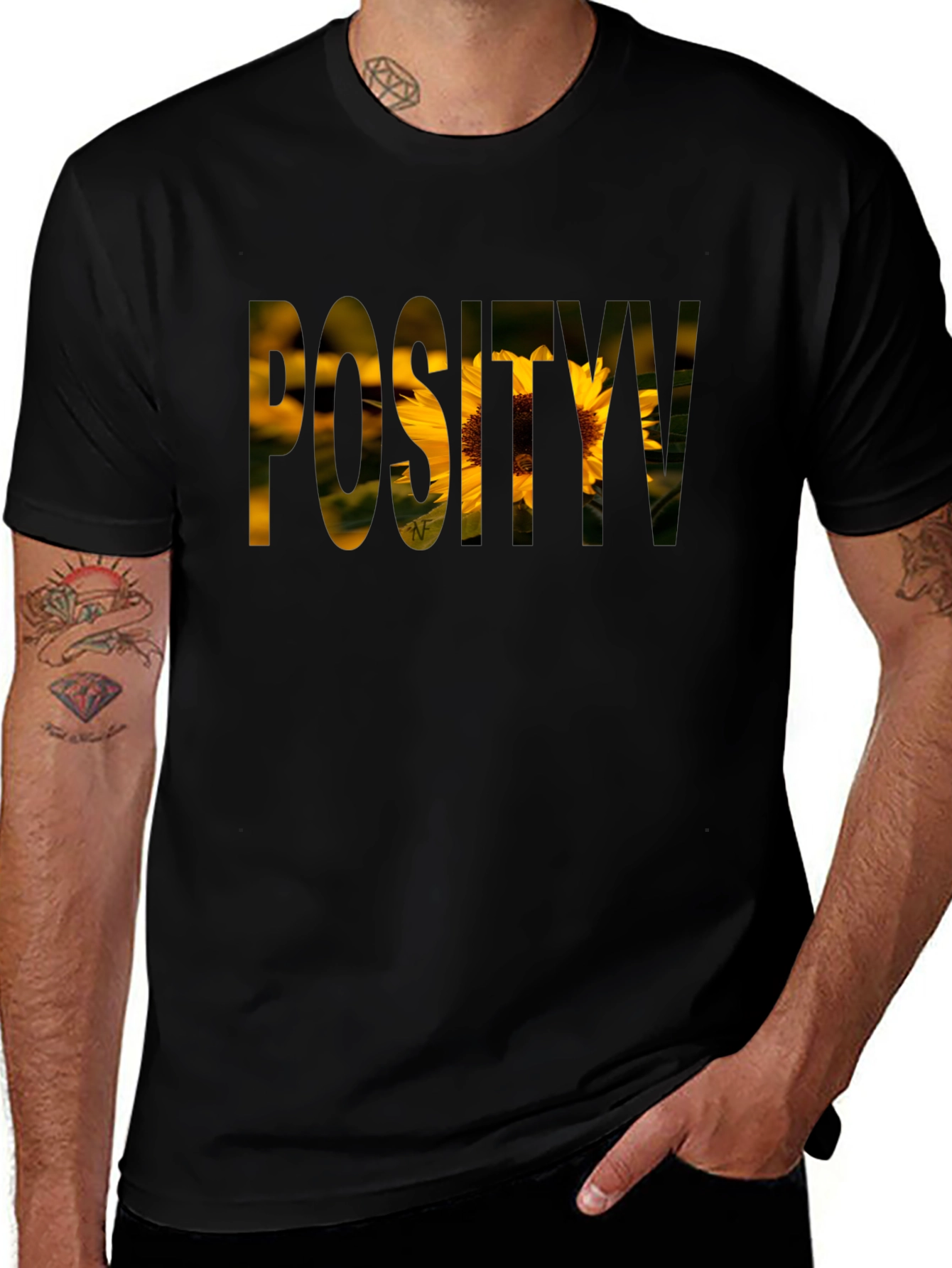 Positivity Sunflower Graphic T-Shirt - Black