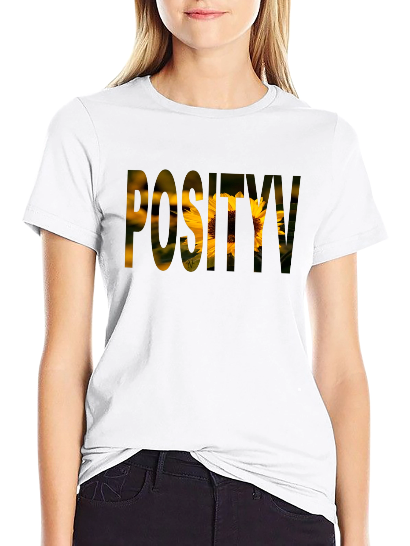 Positivity Sunflower Graphic T-Shirt - Black