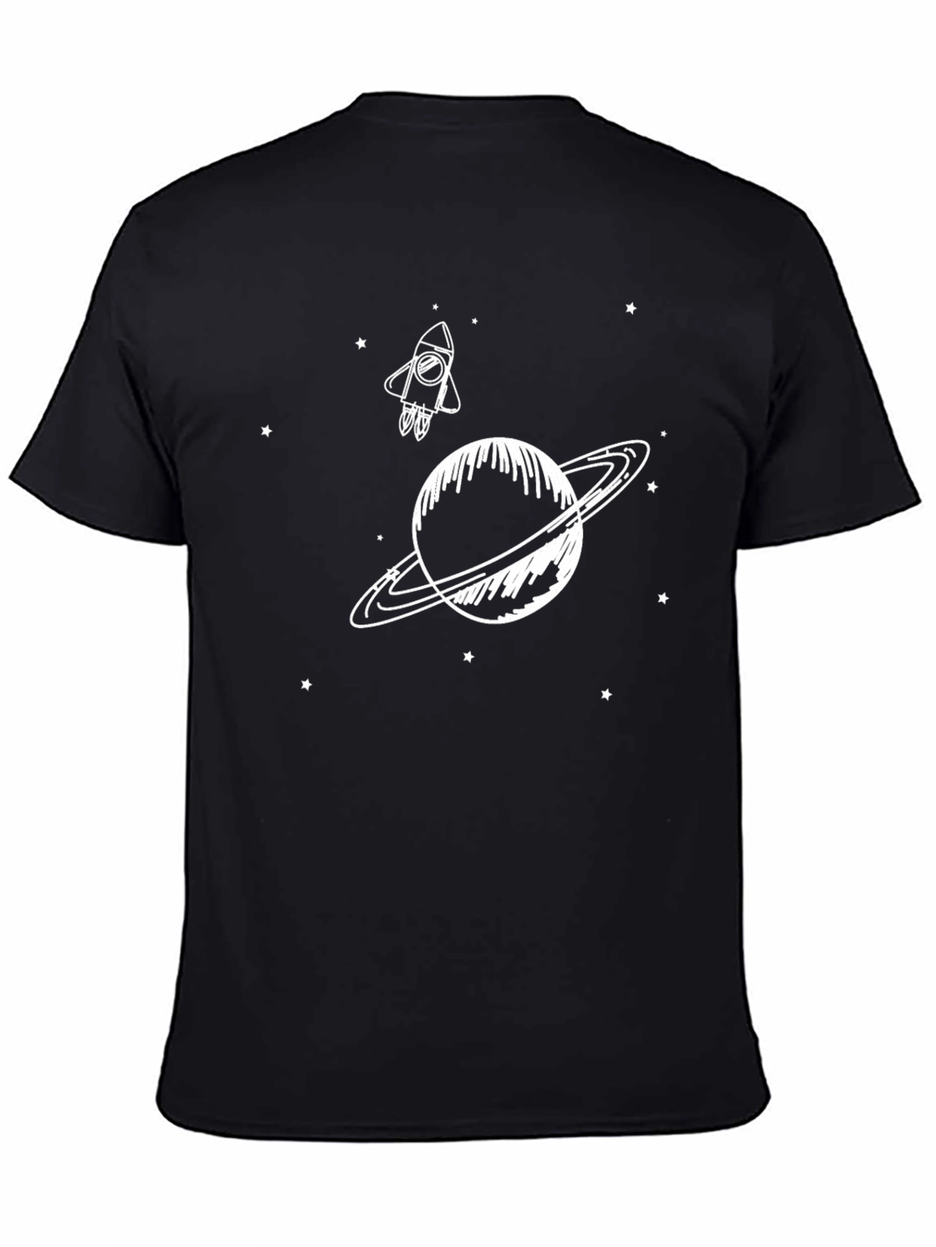 Space Rocket & Planet Graphic Tee - Black