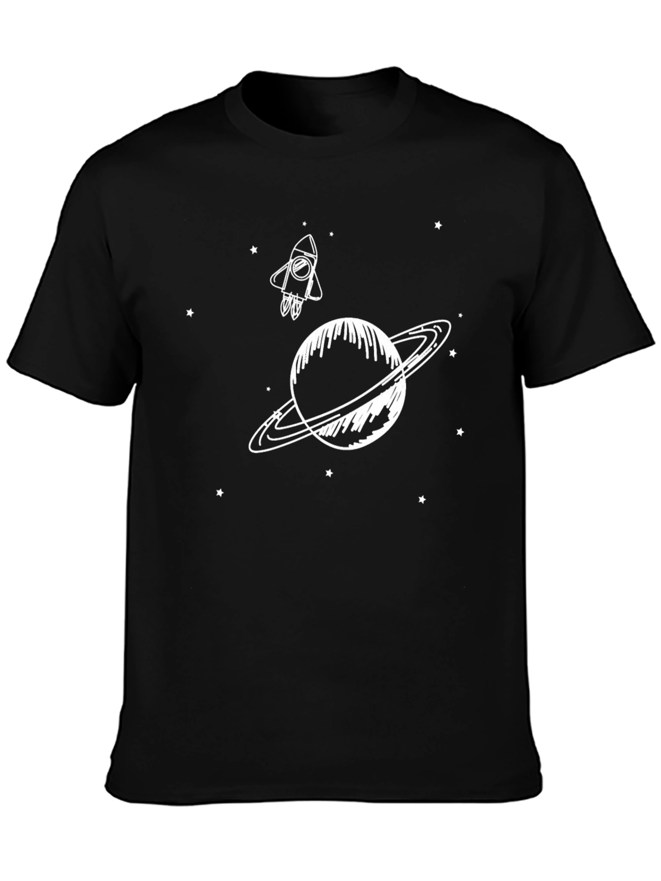 Space Rocket & Planet Graphic Tee - Black